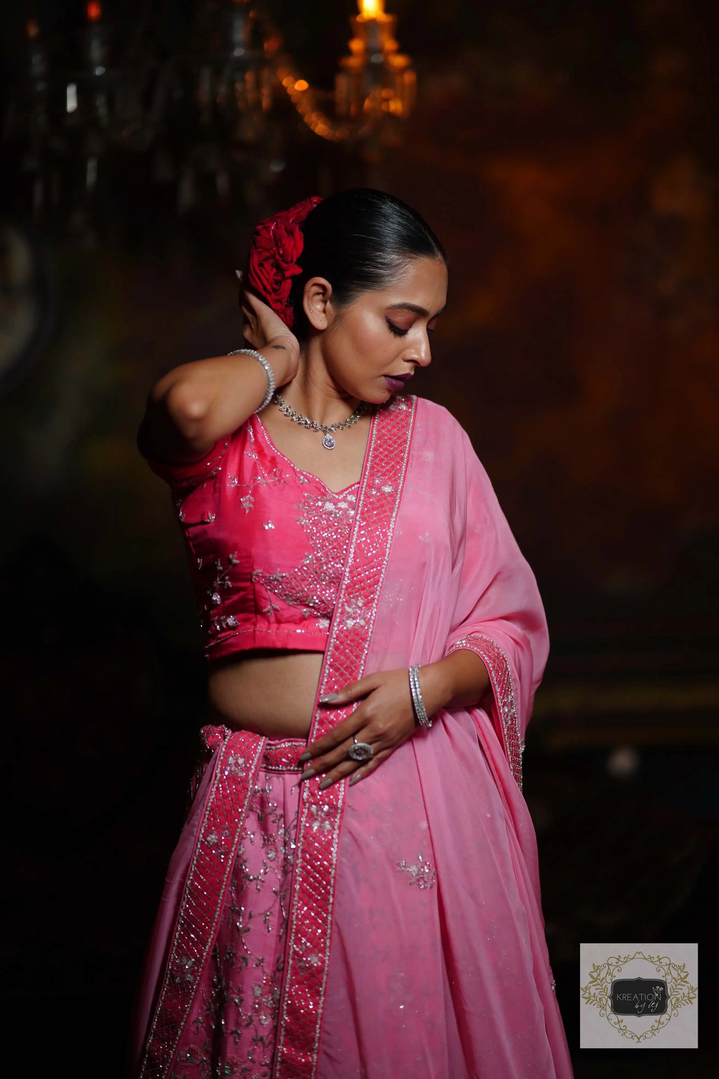 Ombre Pink Parfait Handembroidered Lehenga Set kreationbykj