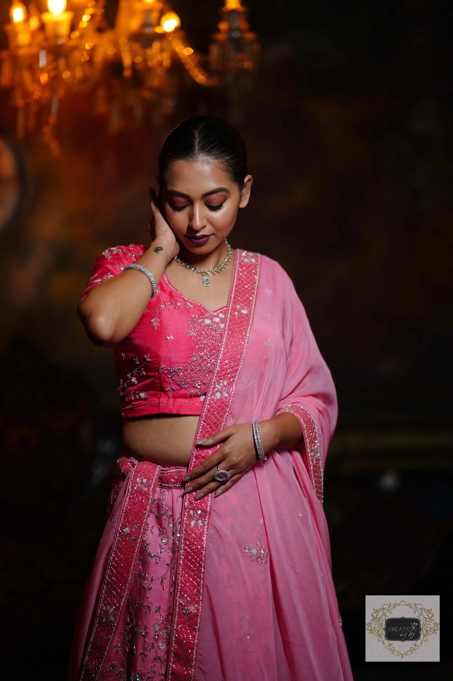 Ombre Pink Parfait Handembroidered Lehenga Set kreationbykj