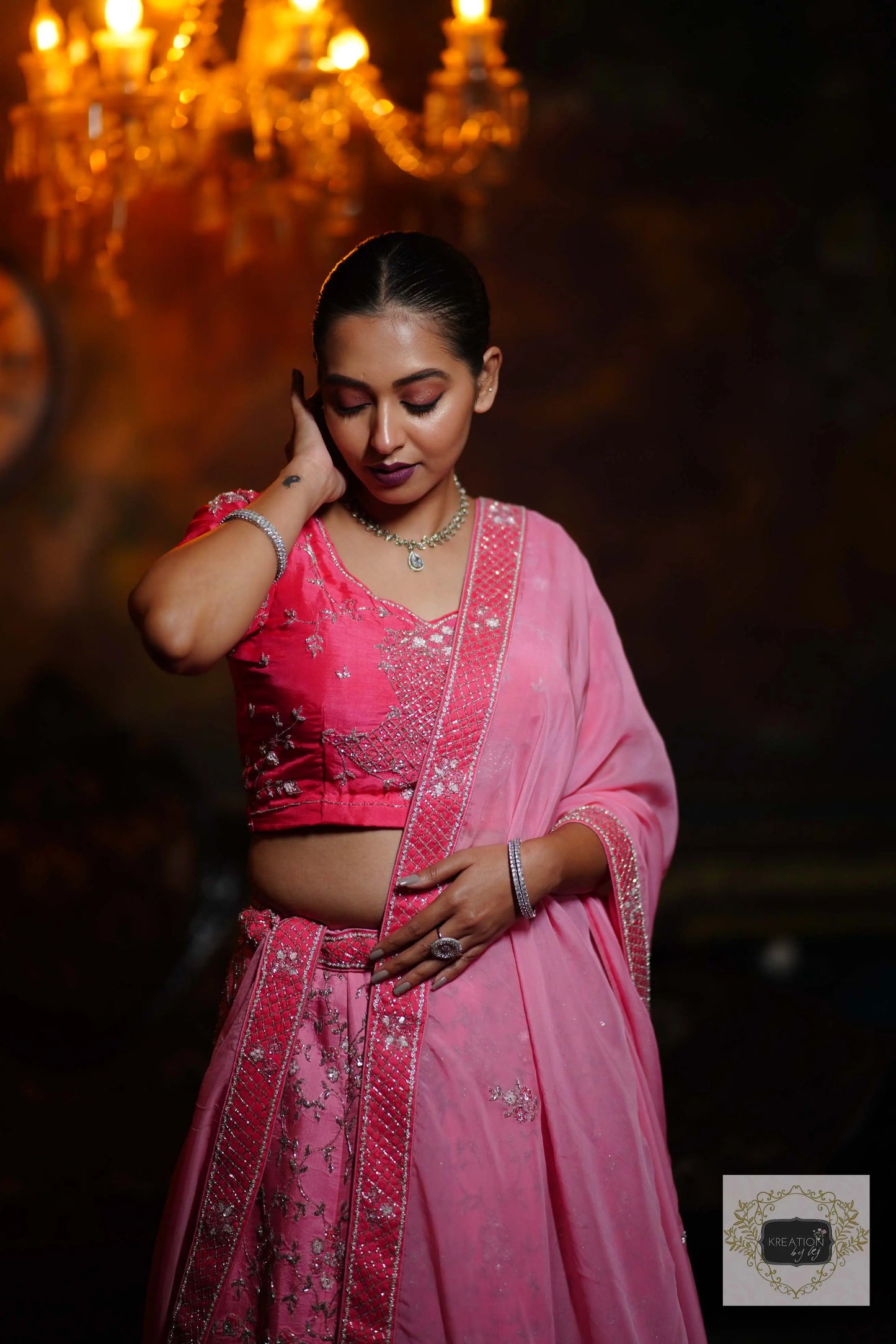 Ombre Pink Parfait Handembroidered Lehenga Set kreationbykj