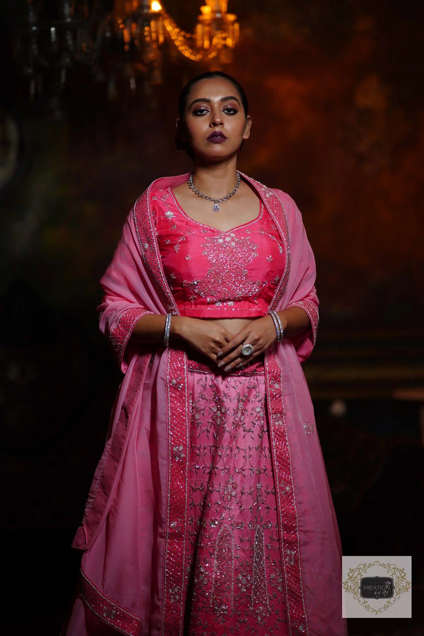 Ombre Pink Parfait Handembroidered Lehenga Set kreationbykj