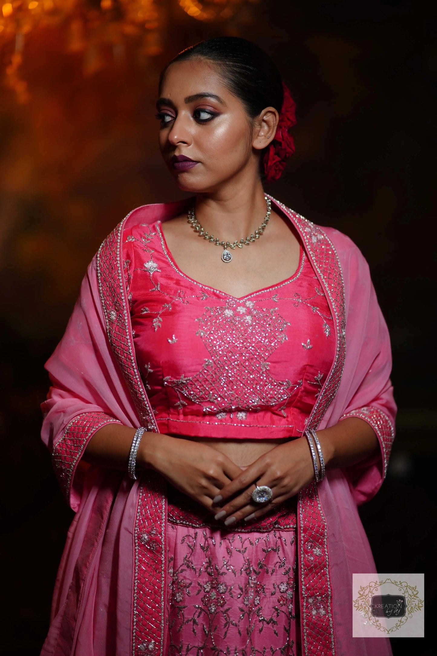 Ombre Pink Parfait Handembroidered Lehenga Set kreationbykj