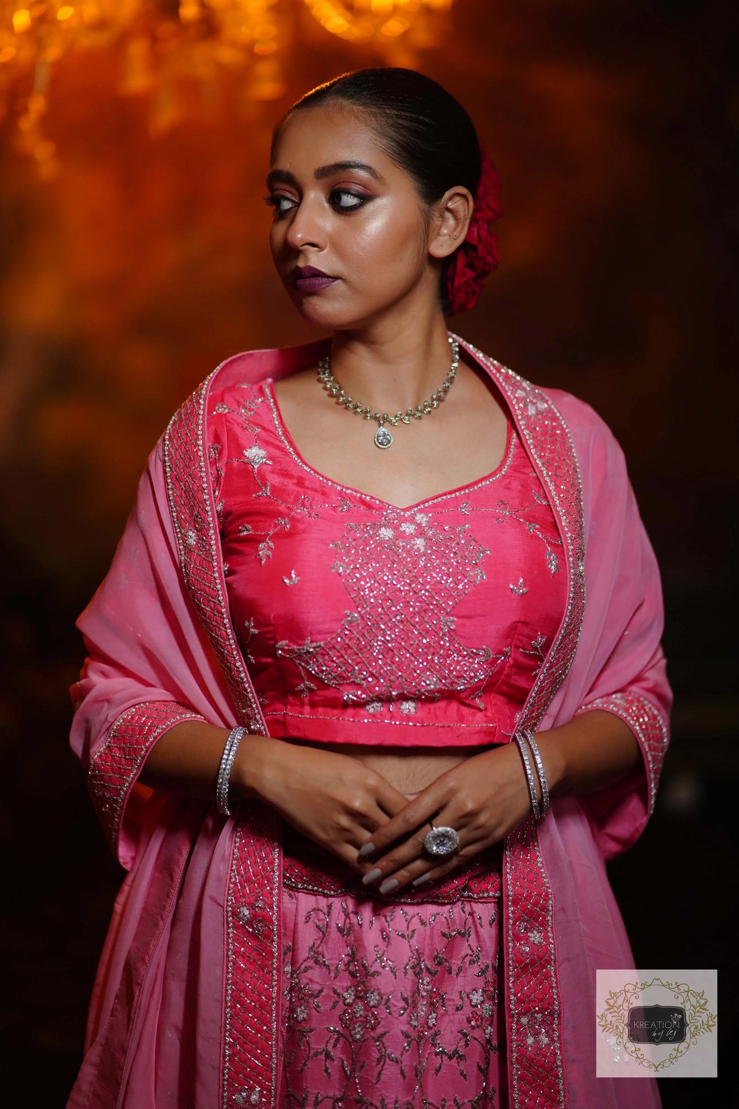 Ombre Pink Parfait Handembroidered Lehenga Set kreationbykj