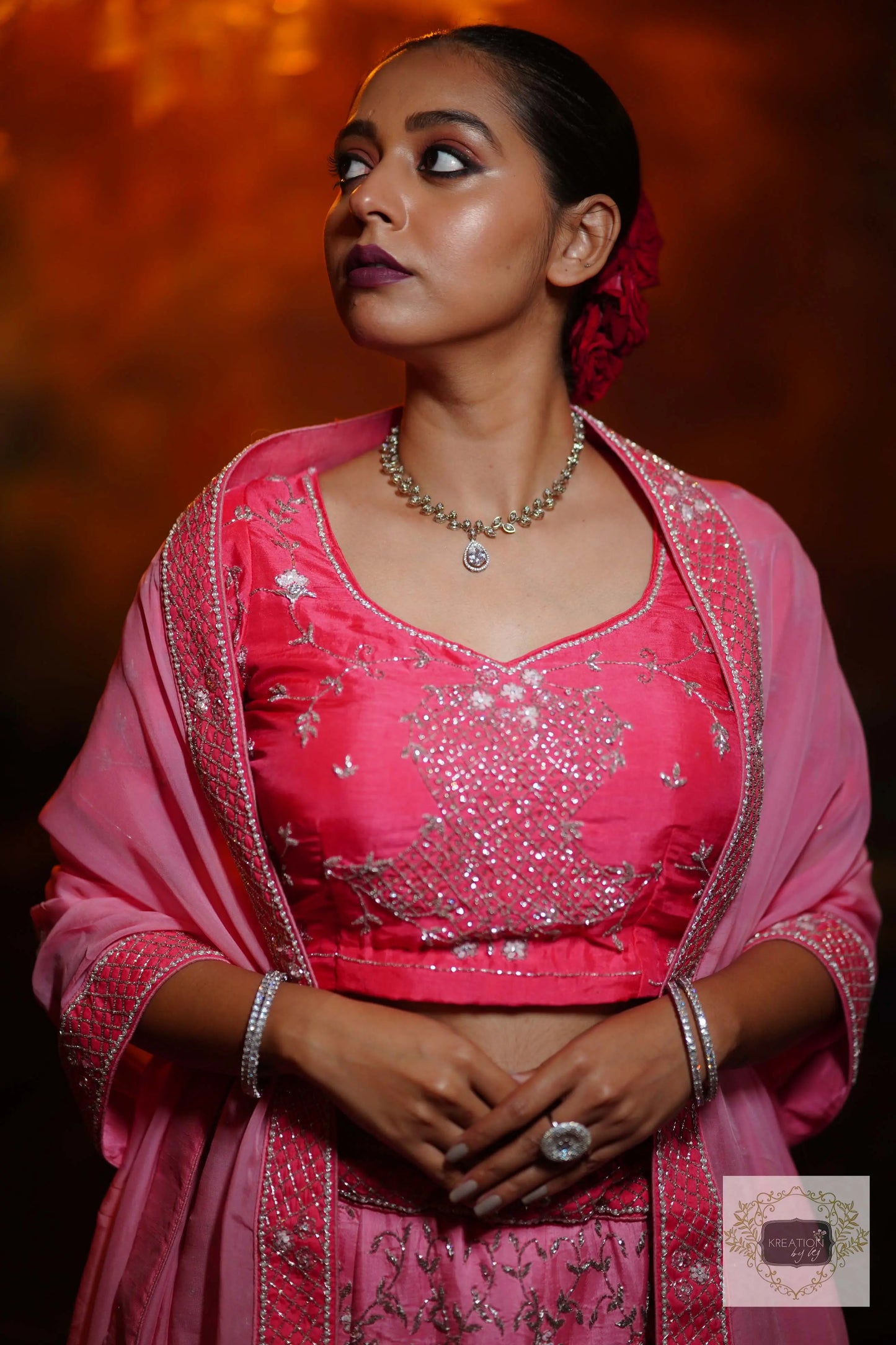 Ombre Pink Parfait Handembroidered Lehenga Set kreationbykj