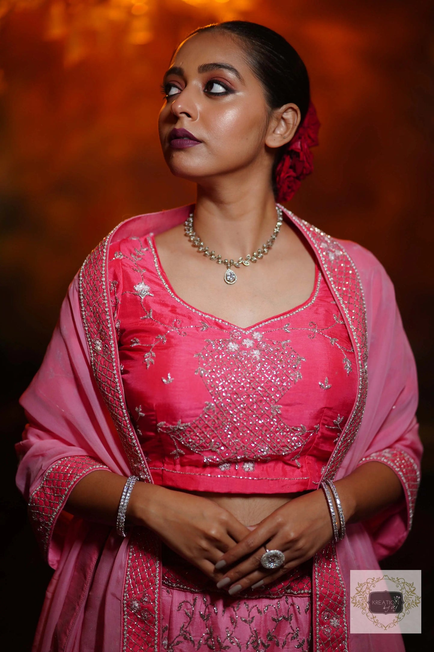 Ombre Pink Parfait Handembroidered Lehenga Set kreationbykj