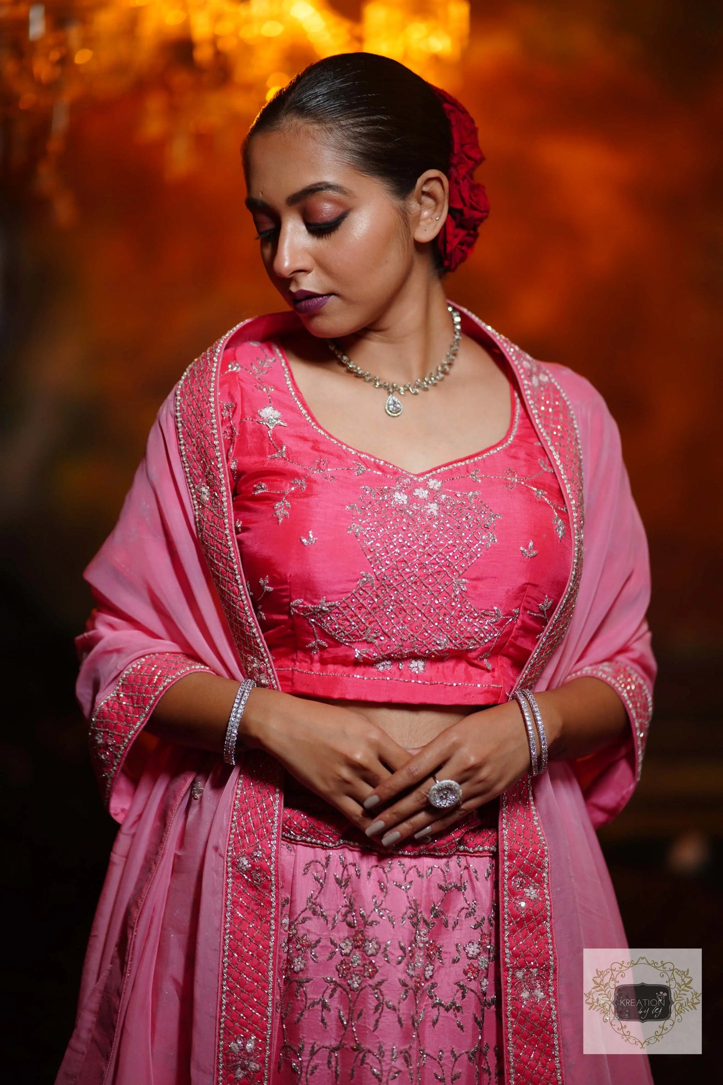 Ombre Pink Parfait Handembroidered Lehenga Set kreationbykj