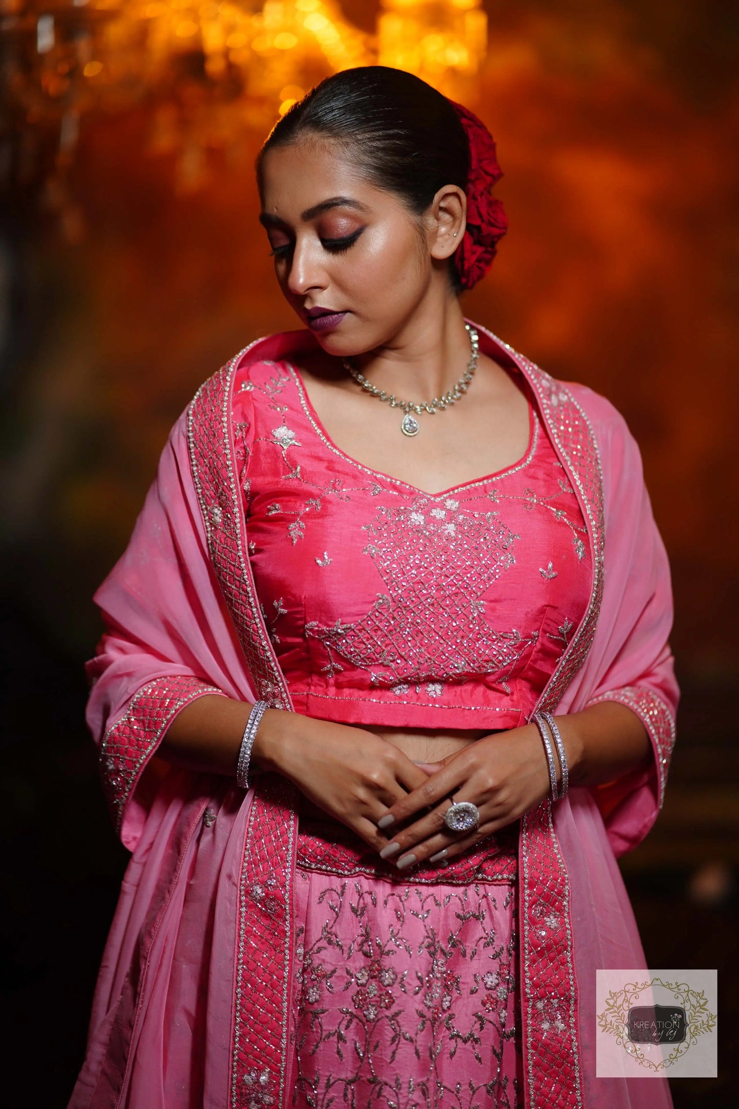Ombre Pink Parfait Handembroidered Lehenga Set kreationbykj