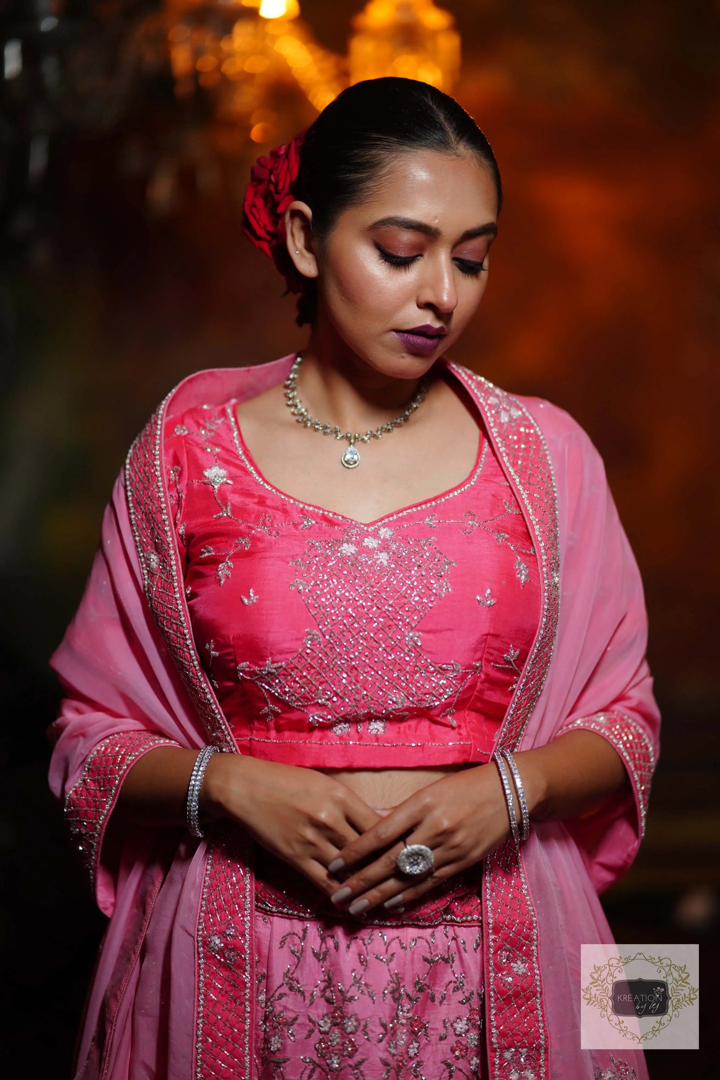 Ombre Pink Parfait Handembroidered Lehenga Set kreationbykj