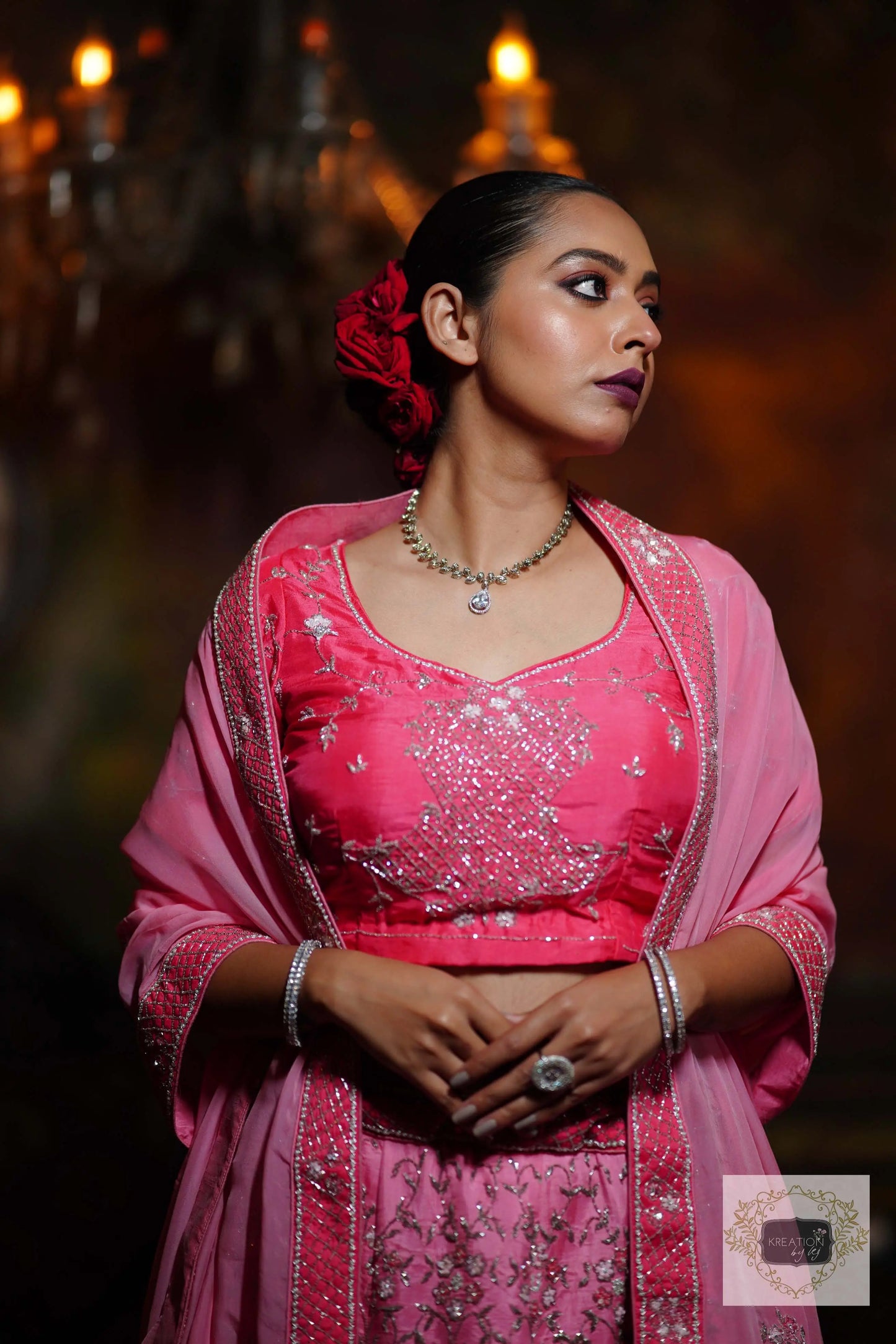 Ombre Pink Parfait Handembroidered Lehenga Set kreationbykj
