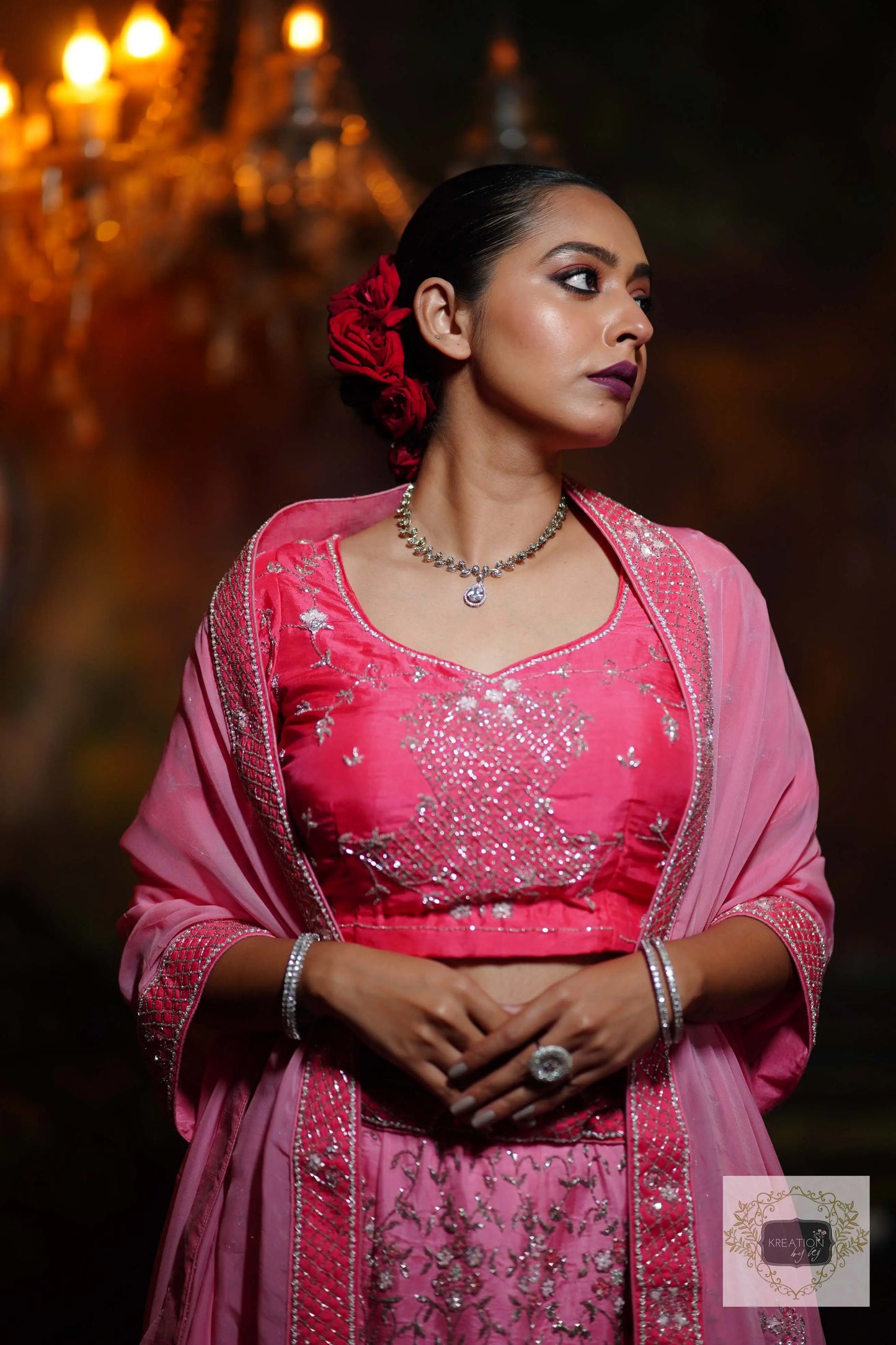 Ombre Pink Parfait Handembroidered Lehenga Set kreationbykj