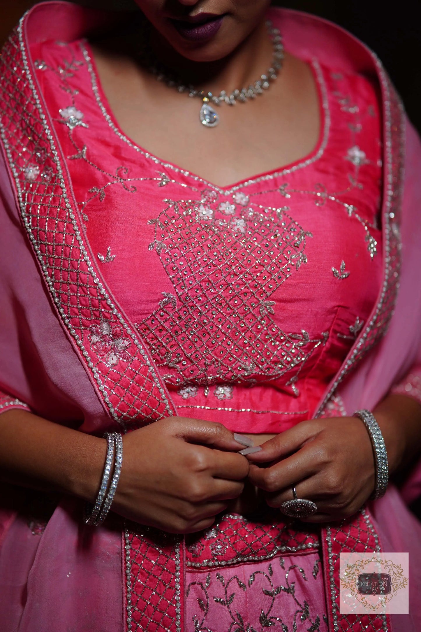Ombre Pink Parfait Handembroidered Lehenga Set kreationbykj