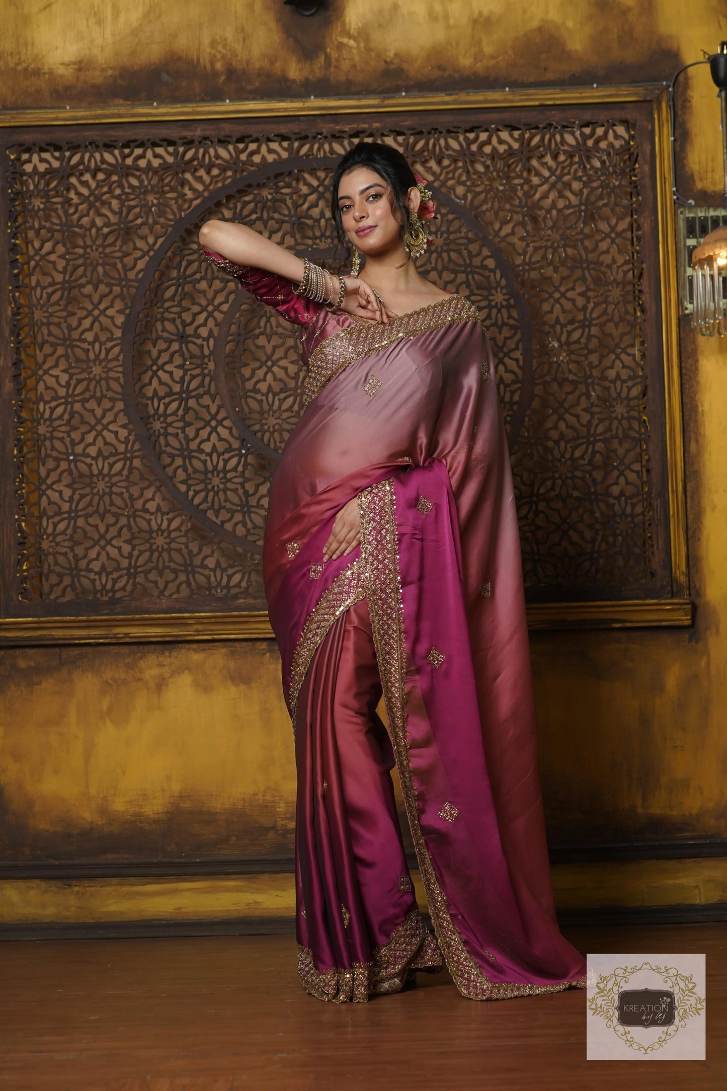Pink Panther Ombré Georgette Zeenat Saree kreationbykj