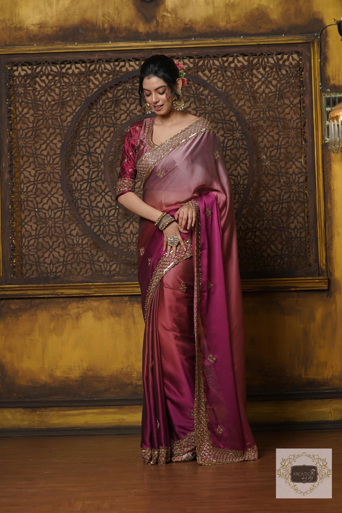 Pink Panther Ombré Georgette Zeenat Saree kreationbykj