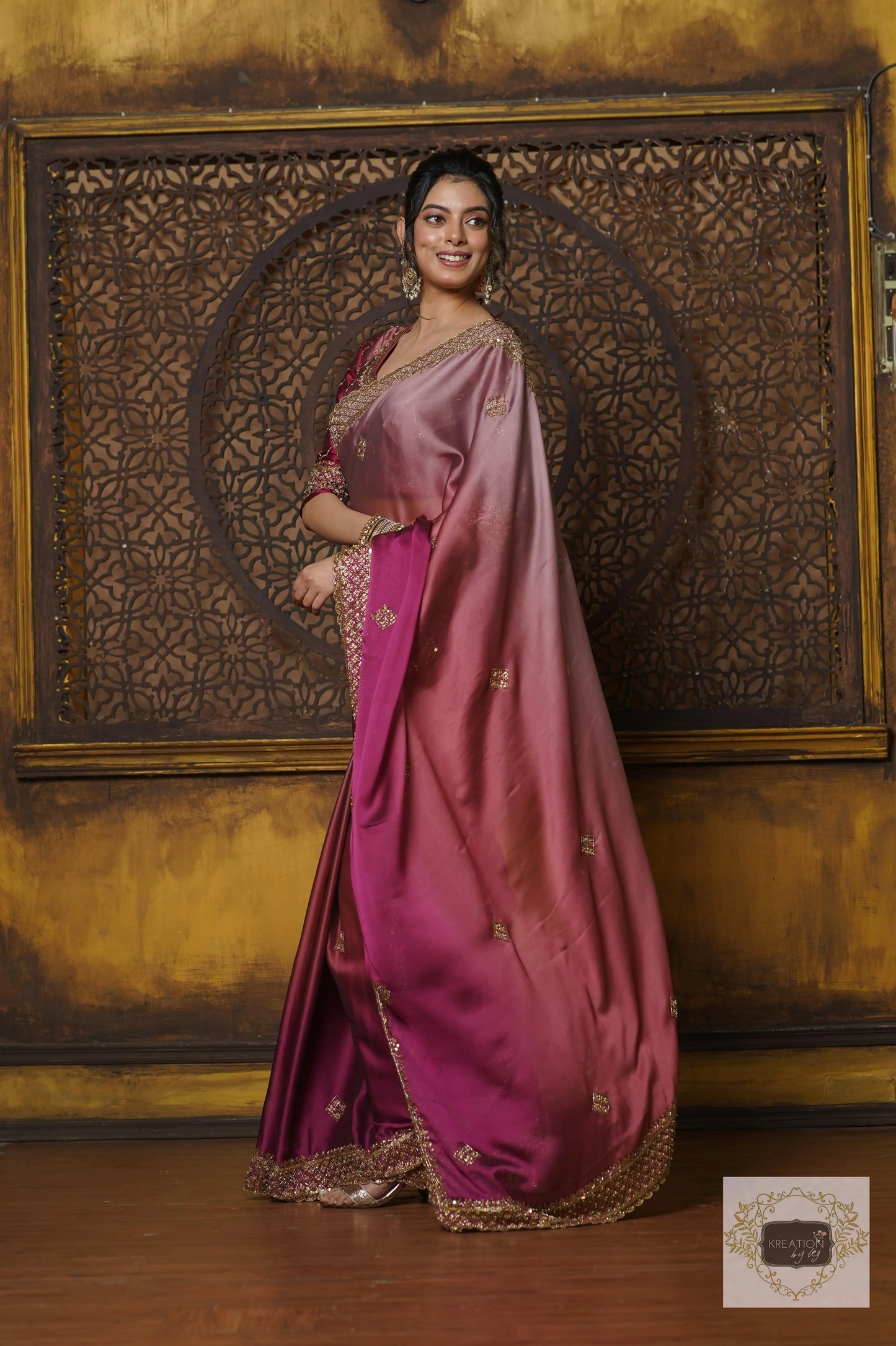 Pink Panther Ombré Georgette Zeenat Saree kreationbykj