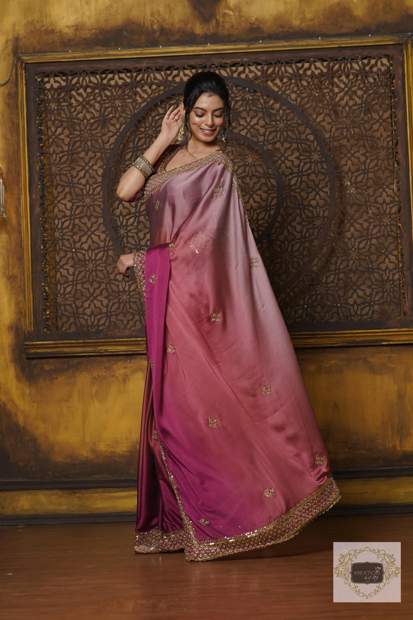 Pink Panther Ombré Georgette Zeenat Saree kreationbykj
