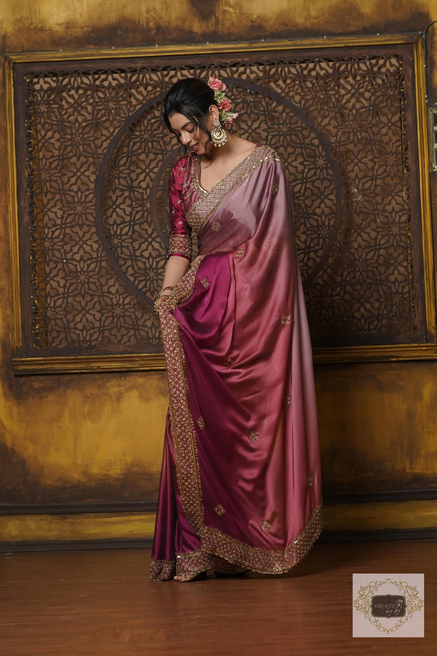 Pink Panther Ombré Georgette Zeenat Saree kreationbykj