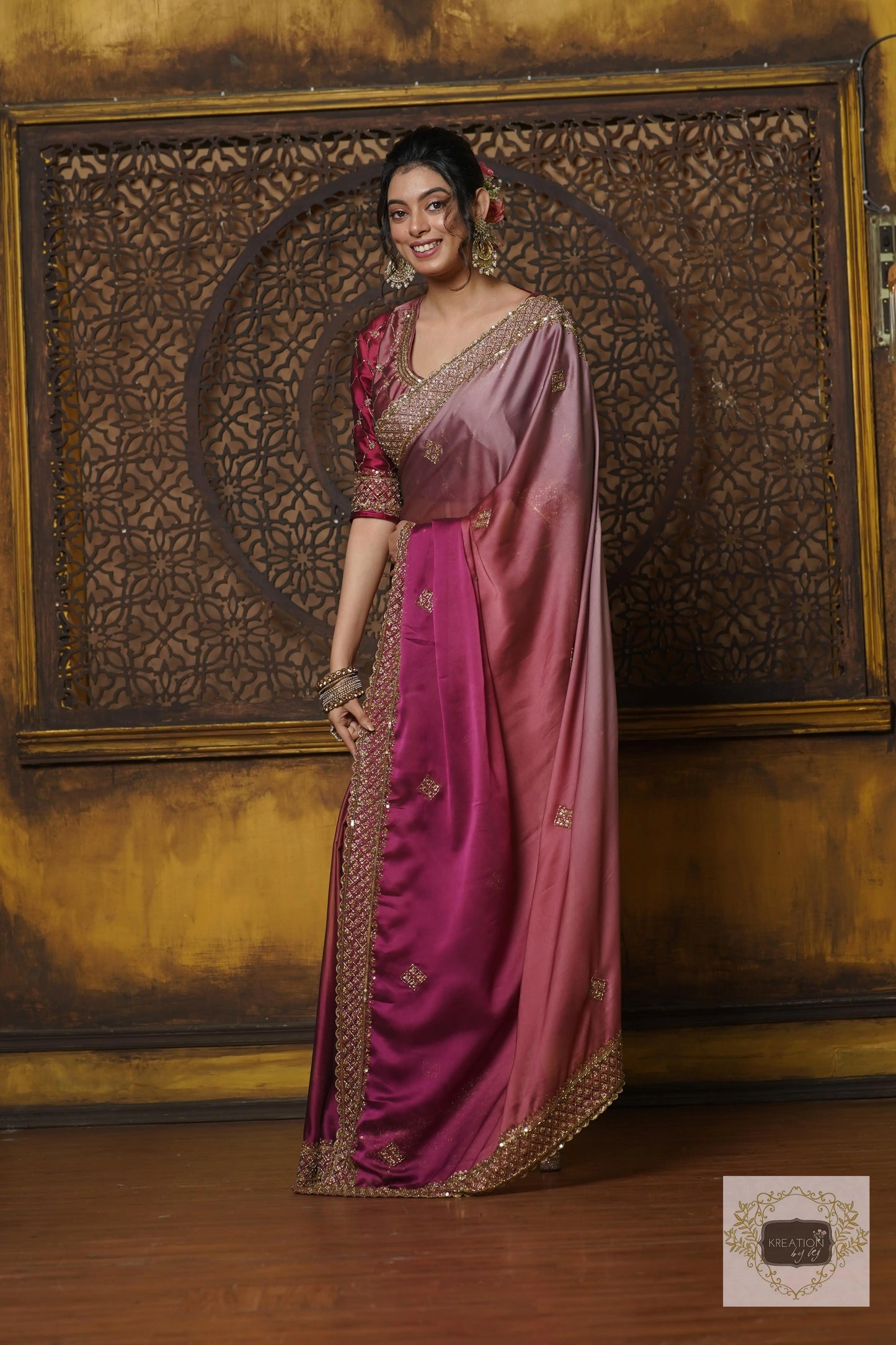 Pink Panther Ombré Georgette Zeenat Saree kreationbykj