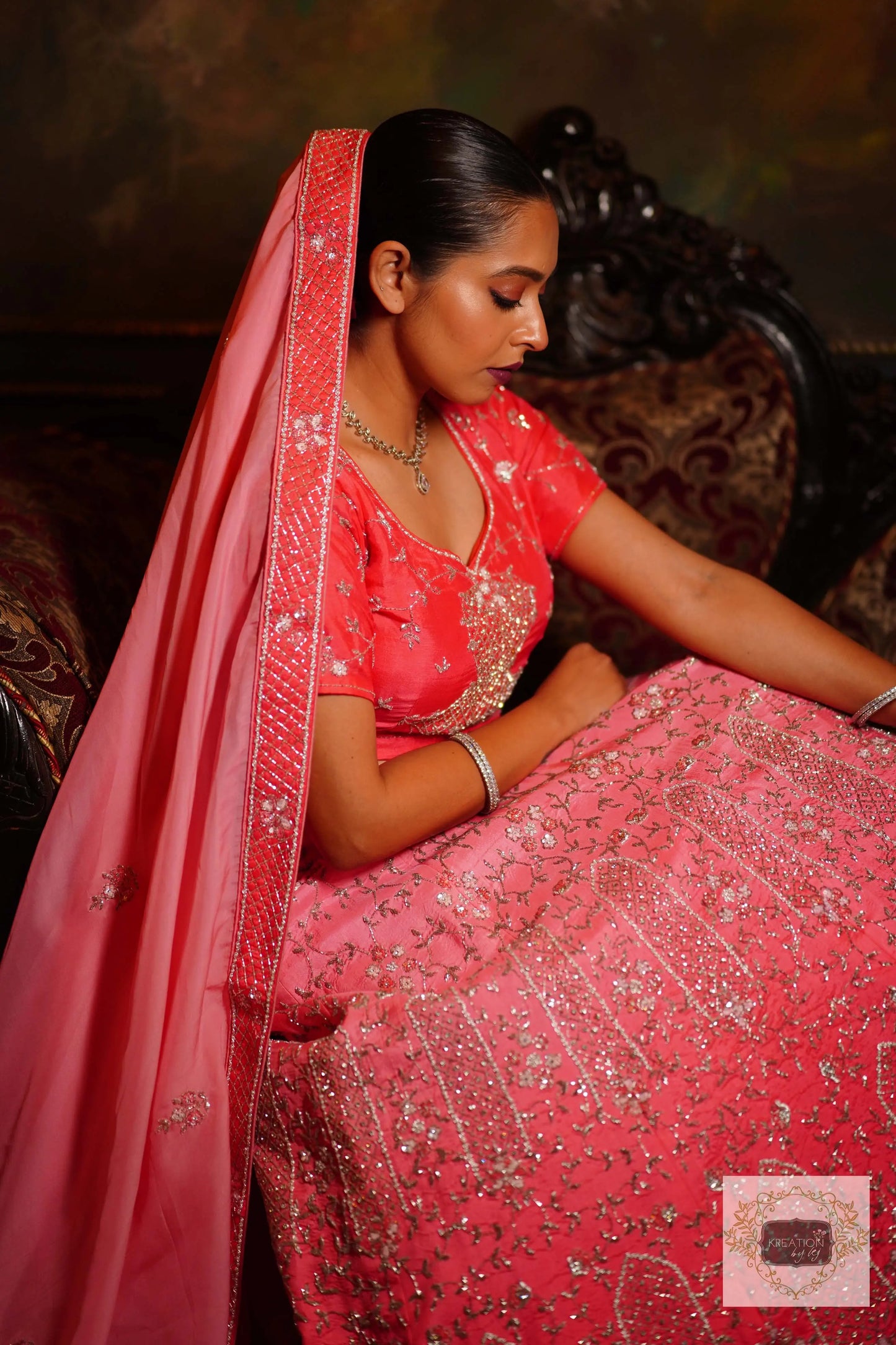 Ombre Pink Parfait Handembroidered Lehenga Set kreationbykj