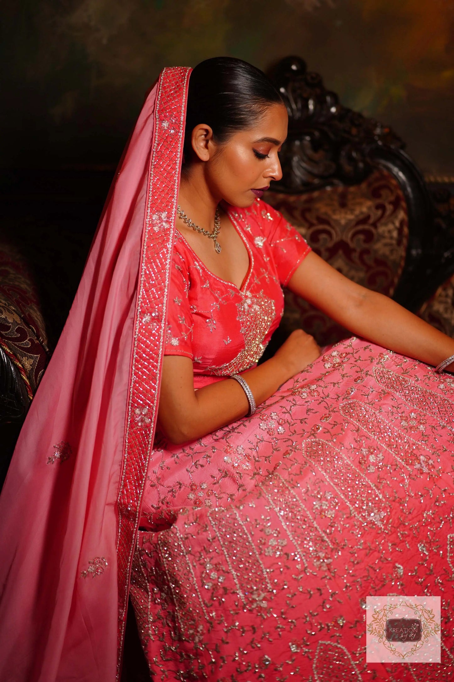 Ombre Pink Parfait Handembroidered Lehenga Set kreationbykj