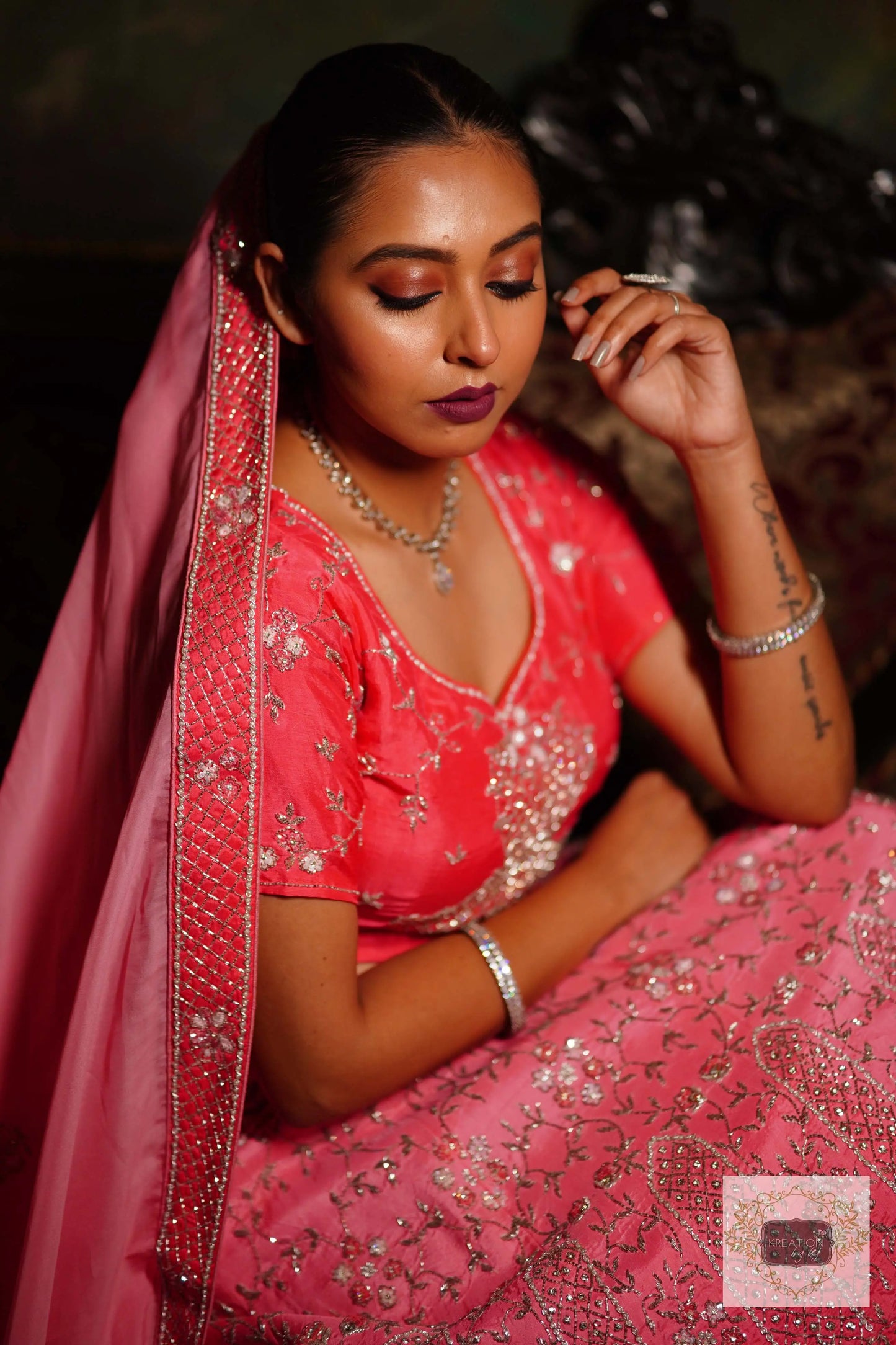 Ombre Pink Parfait Handembroidered Lehenga Set kreationbykj