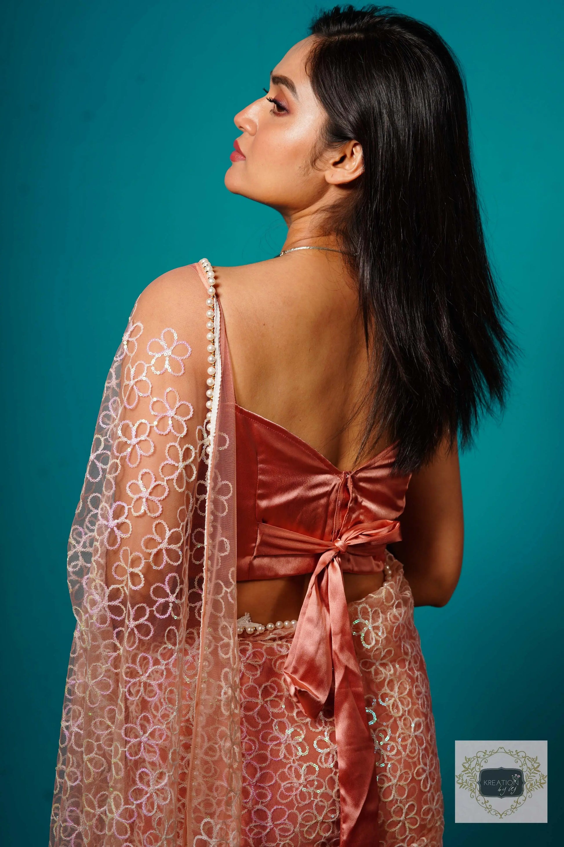 Baby's Breath Pink Net Girlish Looking Partywear Saree kreationbykj