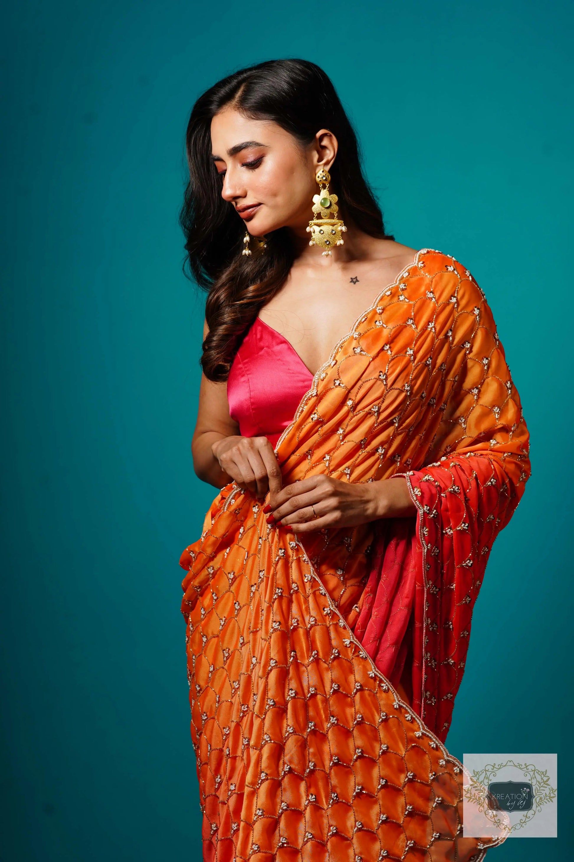 Gulab Khas Ombre Mehraab Jaal Cutdana Saree kreationbykj