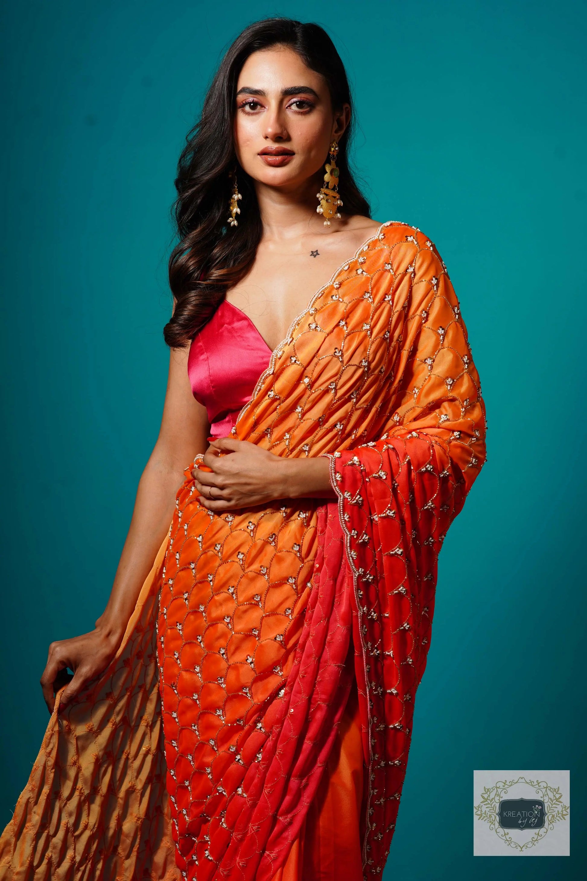 Gulab Khas Ombre Mehraab Jaal Cutdana Saree kreationbykj