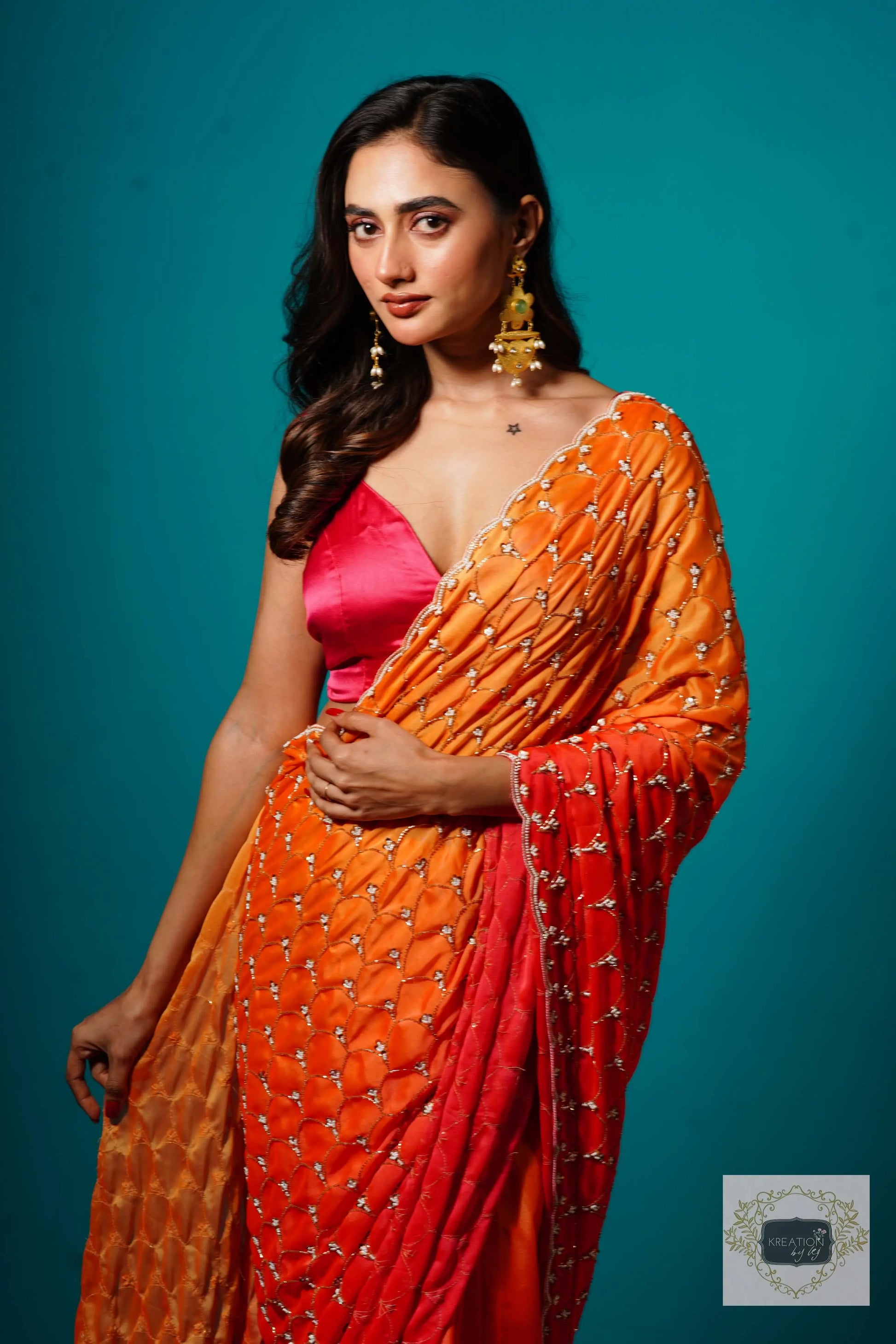 Gulab Khas Ombre Mehraab Jaal Cutdana Saree kreationbykj