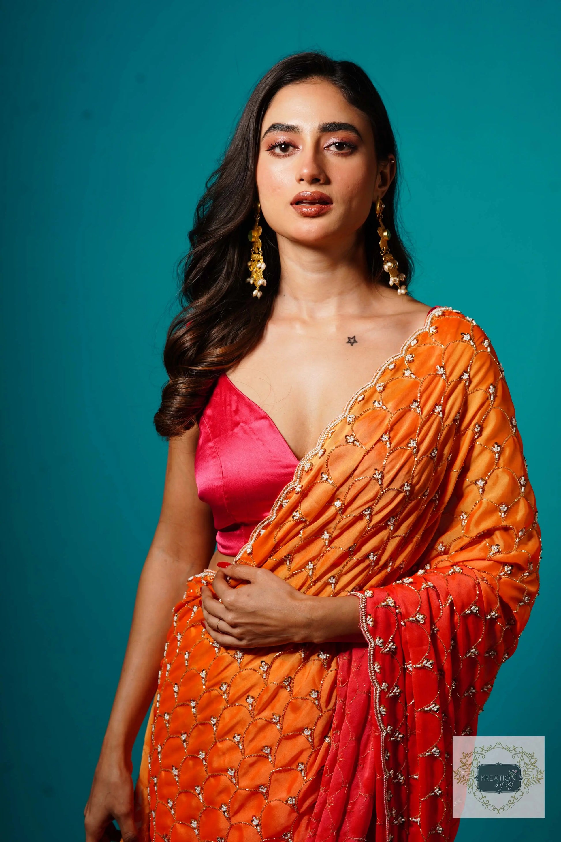 Gulab Khas Ombre Mehraab Jaal Cutdana Saree kreationbykj