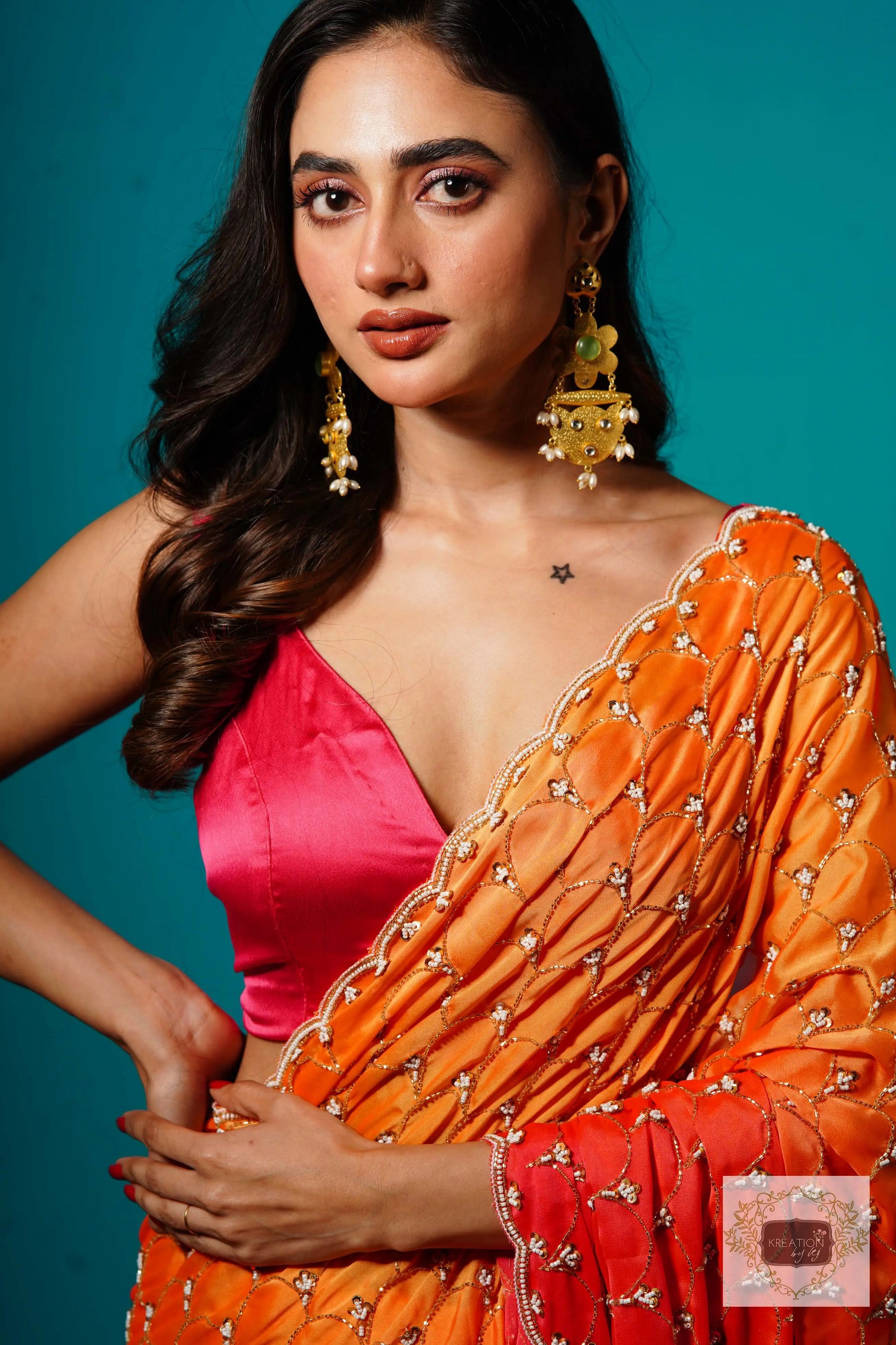Gulab Khas Ombre Mehraab Jaal Cutdana Saree kreationbykj