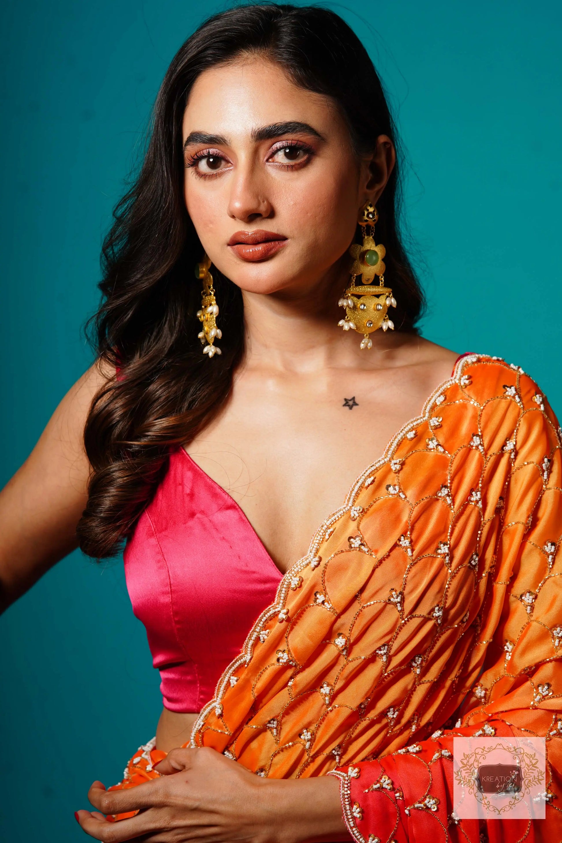 Gulab Khas Ombre Mehraab Jaal Cutdana Saree kreationbykj