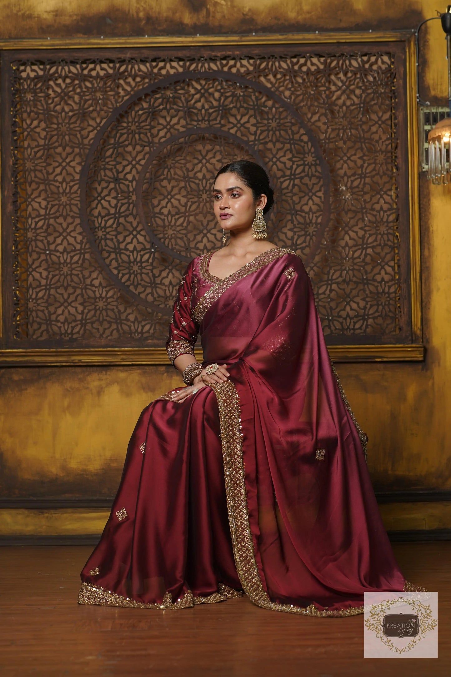 Merlot Ombre Georgette Zeenat Saree kreationbykj