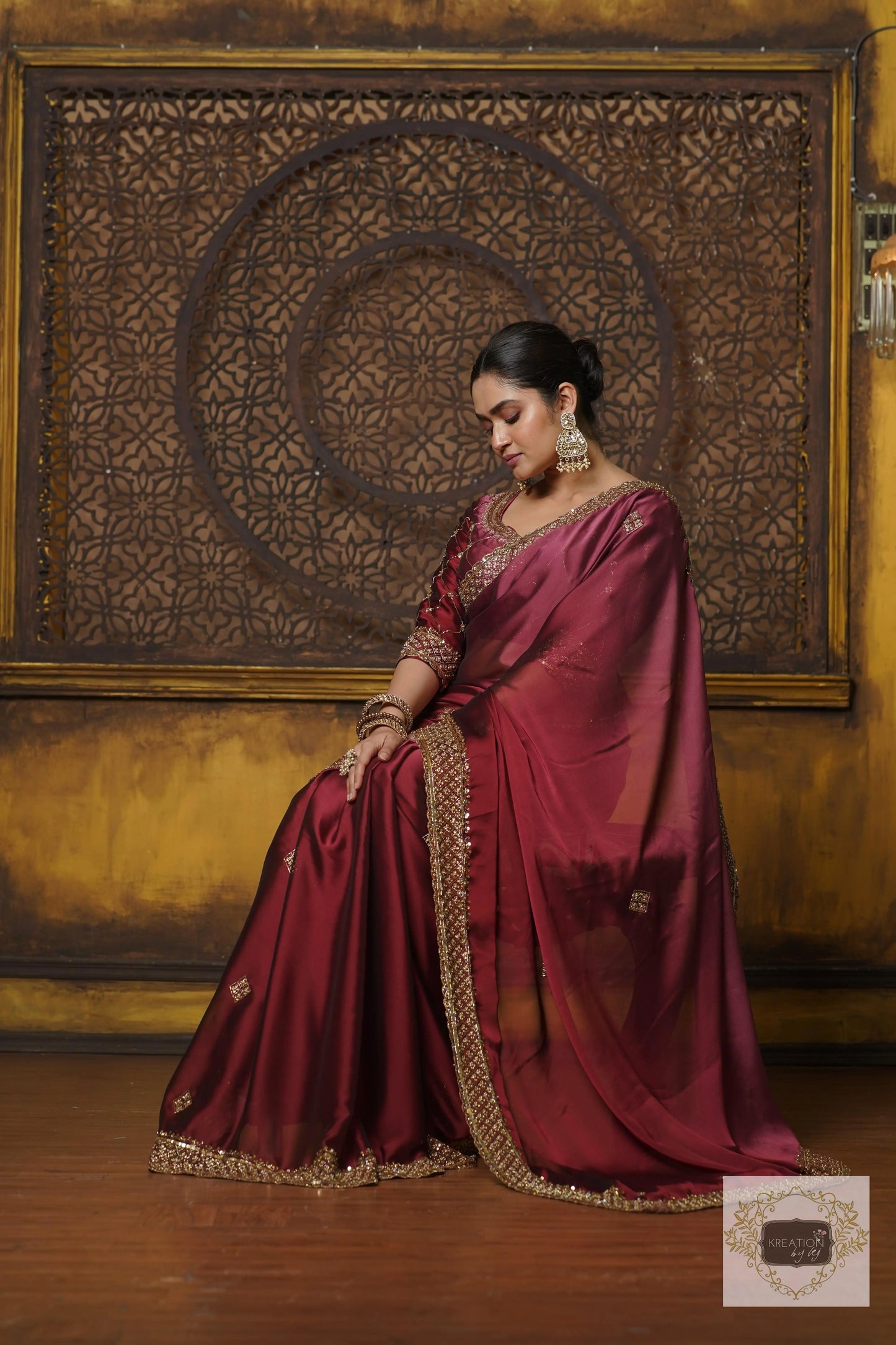 Merlot Ombre Georgette Zeenat Saree kreationbykj