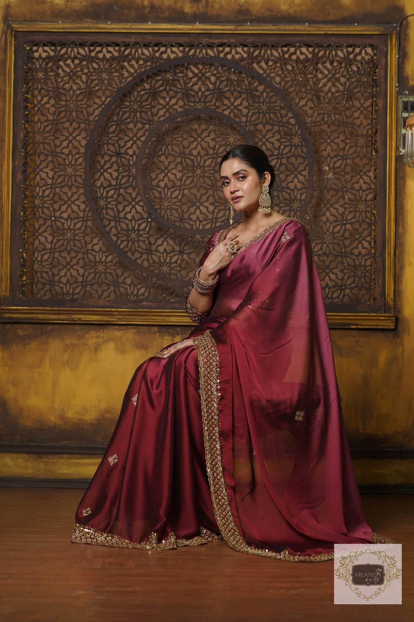 Merlot Ombre Georgette Zeenat Saree kreationbykj
