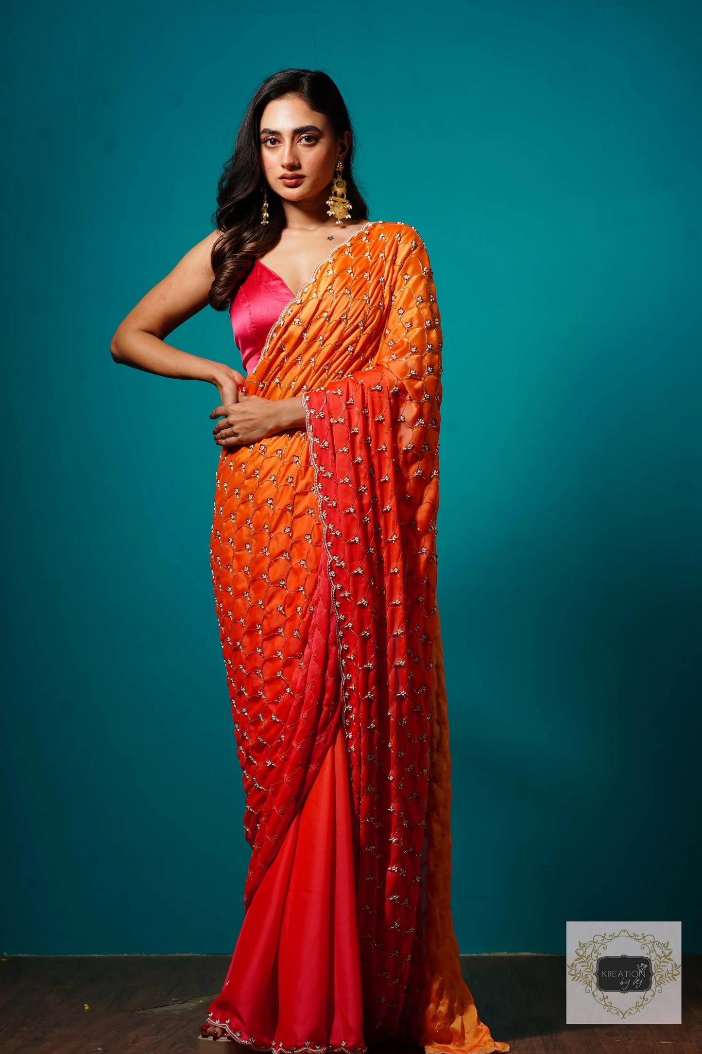 Gulab Khas Ombre Mehraab Jaal Cutdana Saree kreationbykj