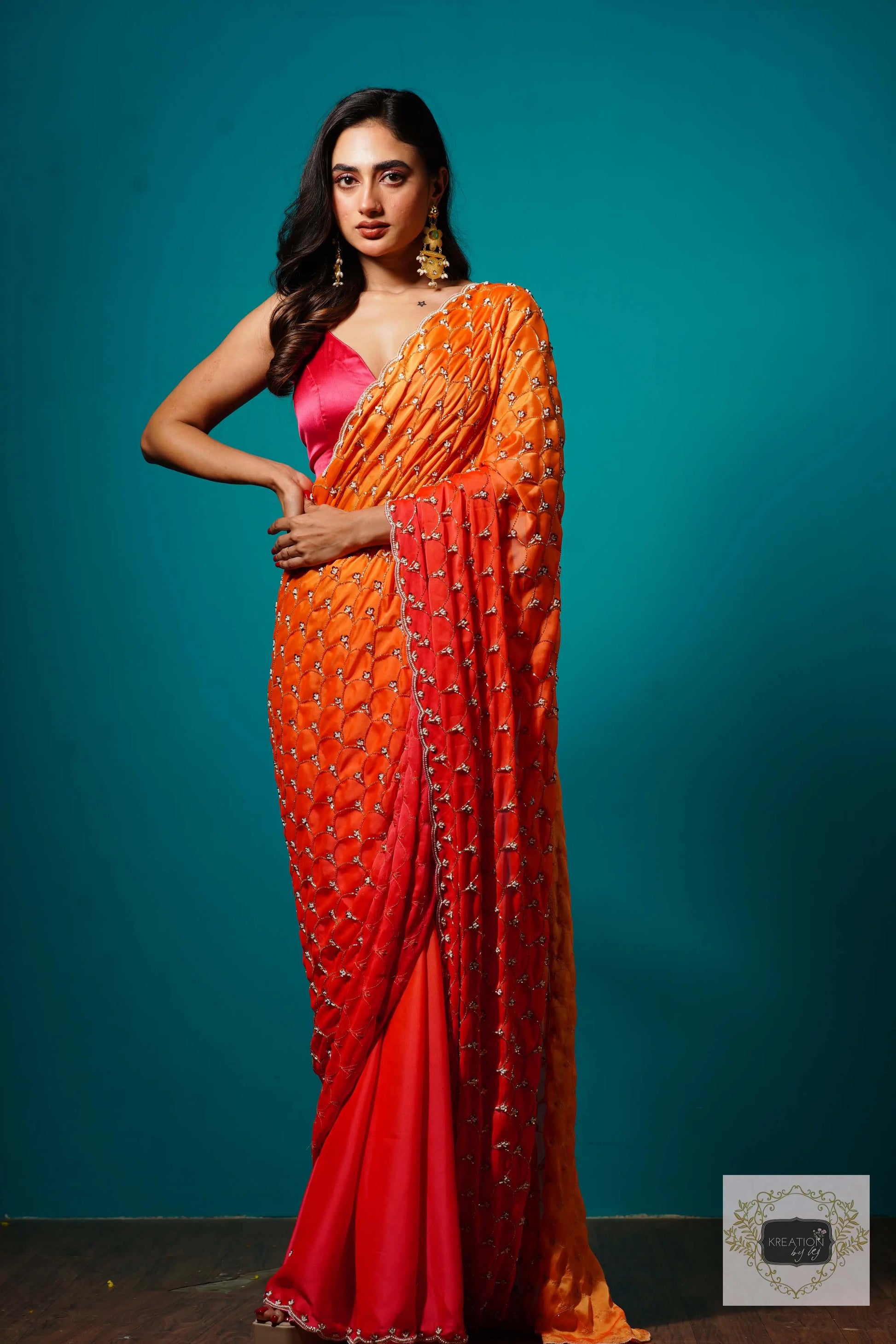 Gulab Khas Ombre Mehraab Jaal Cutdana Saree kreationbykj