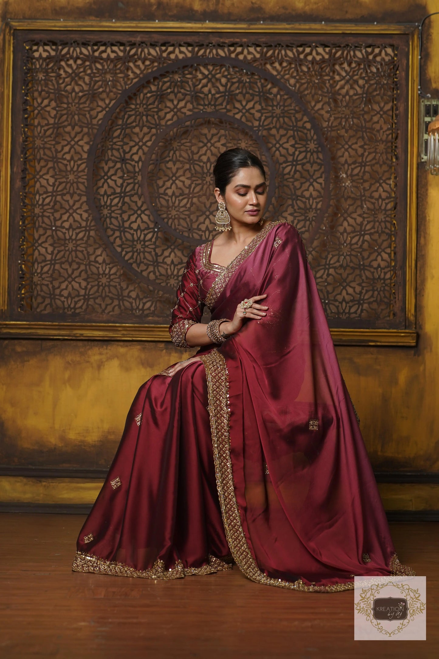Merlot Ombre Georgette Zeenat Saree kreationbykj