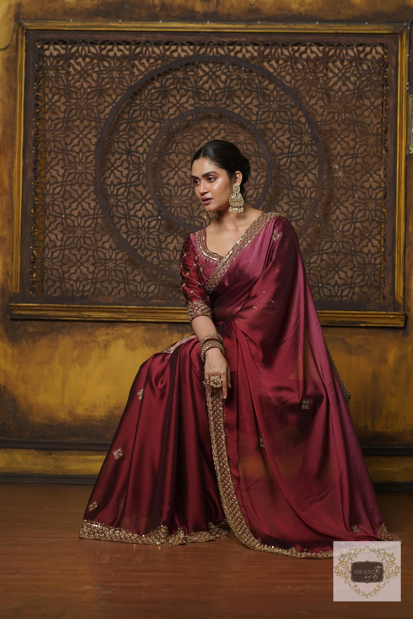 Merlot Ombre Georgette Zeenat Saree kreationbykj