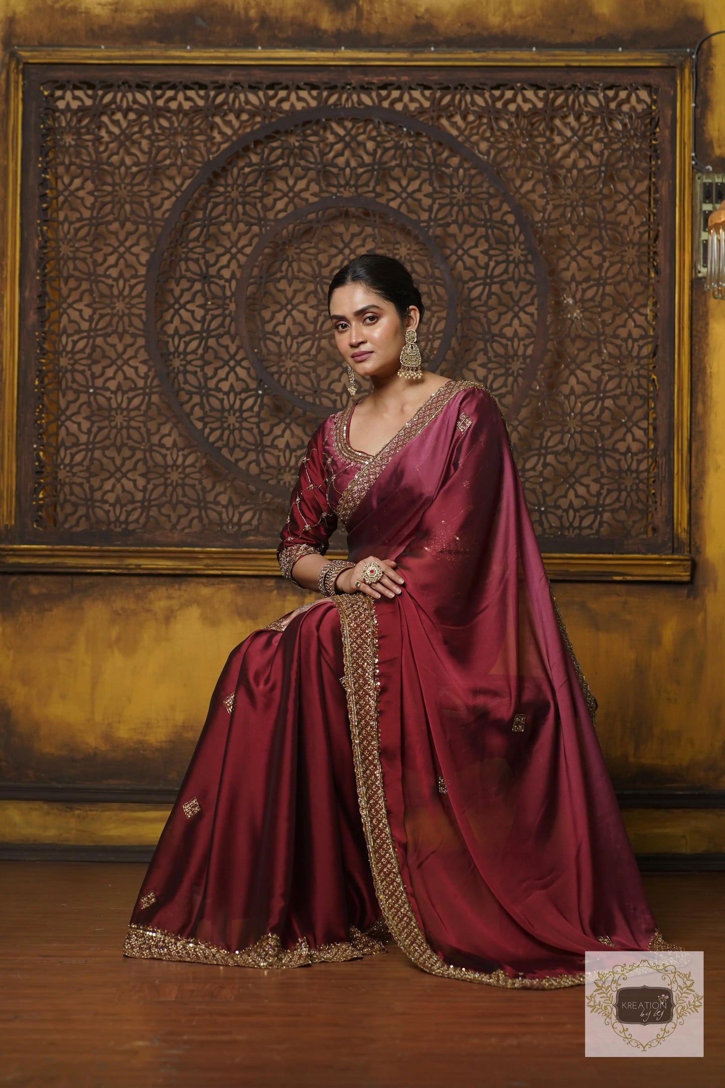 Merlot Ombre Georgette Zeenat Saree kreationbykj