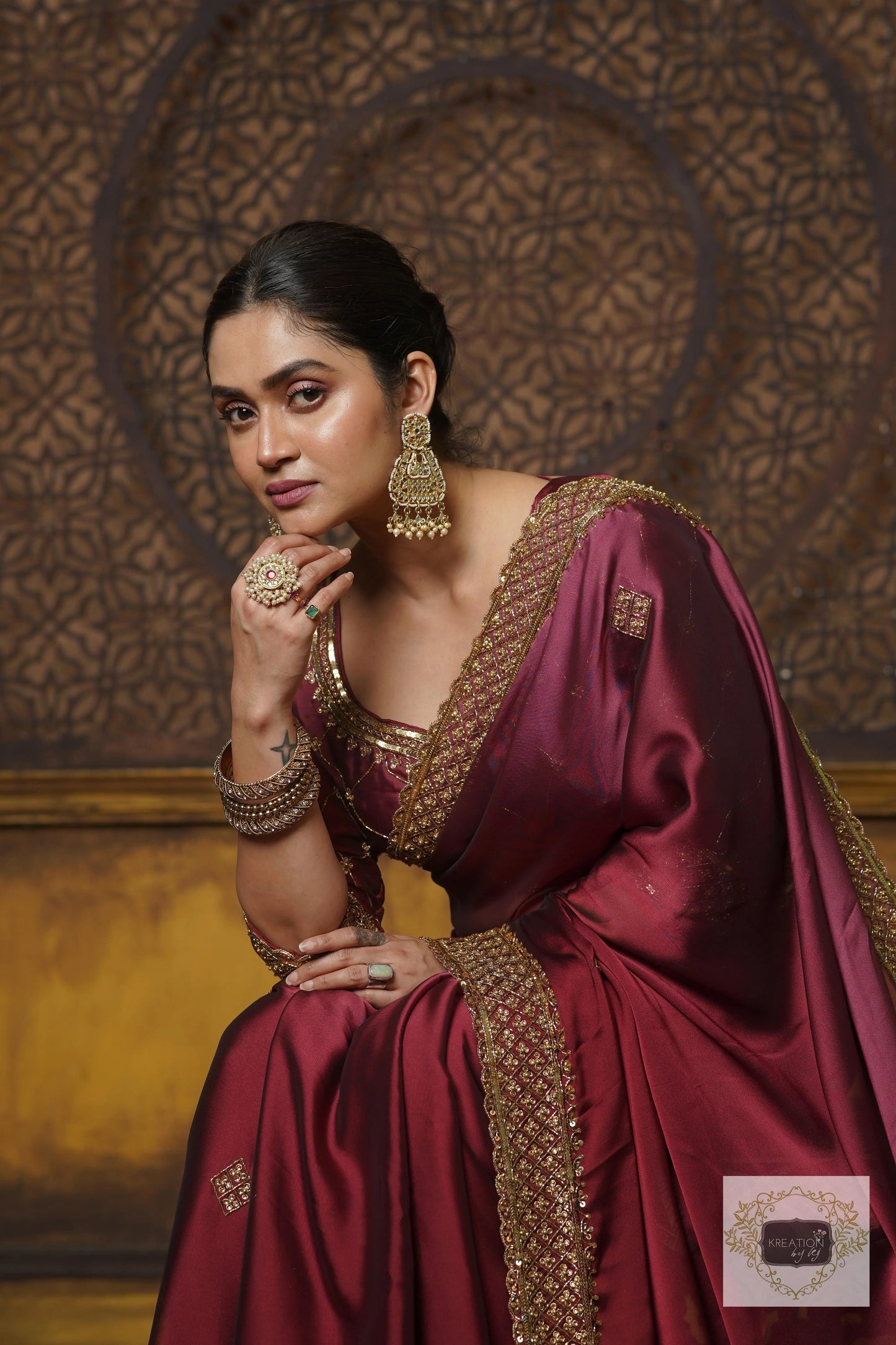 Merlot Ombre Georgette Zeenat Saree kreationbykj