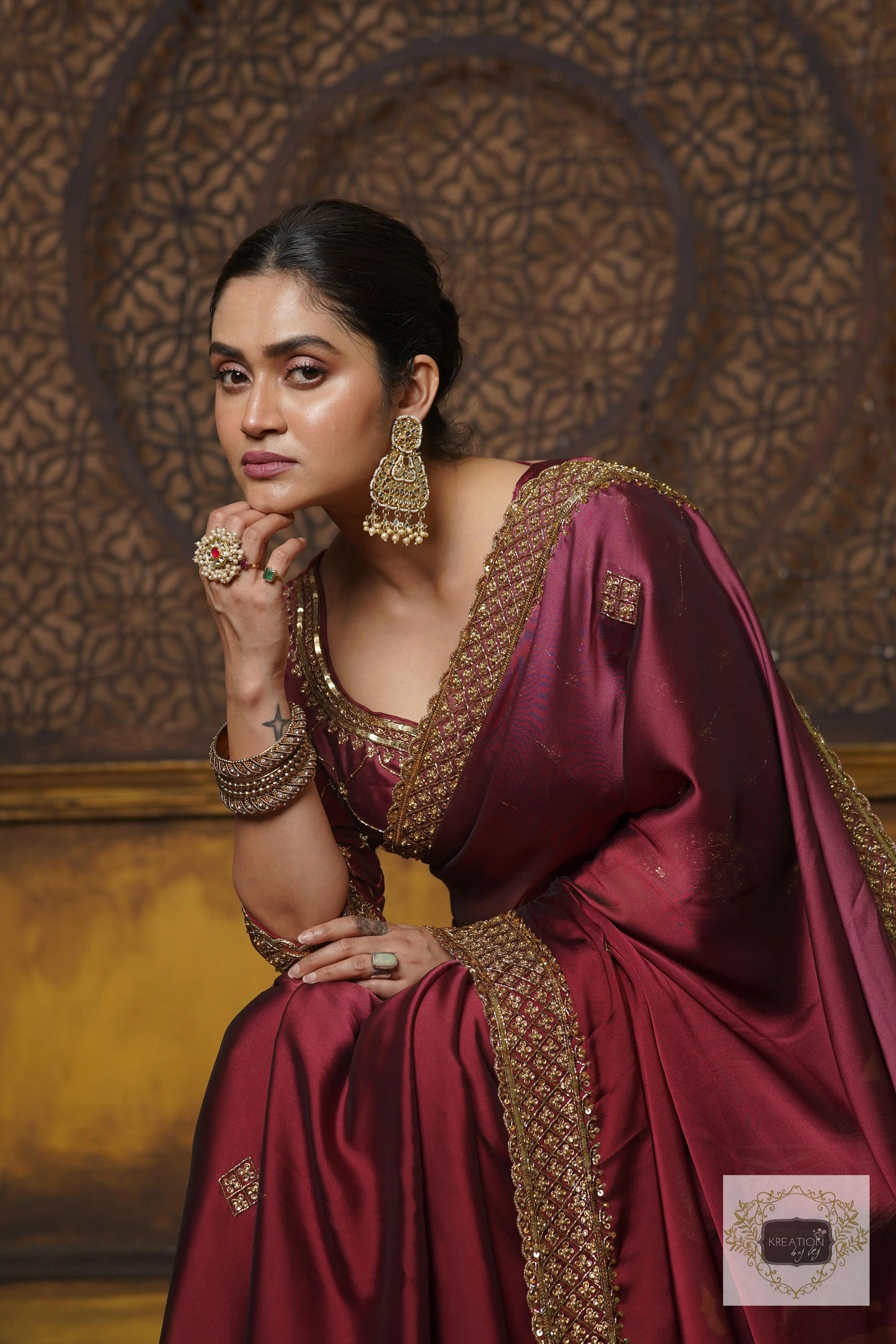 Merlot Ombre Georgette Zeenat Saree kreationbykj