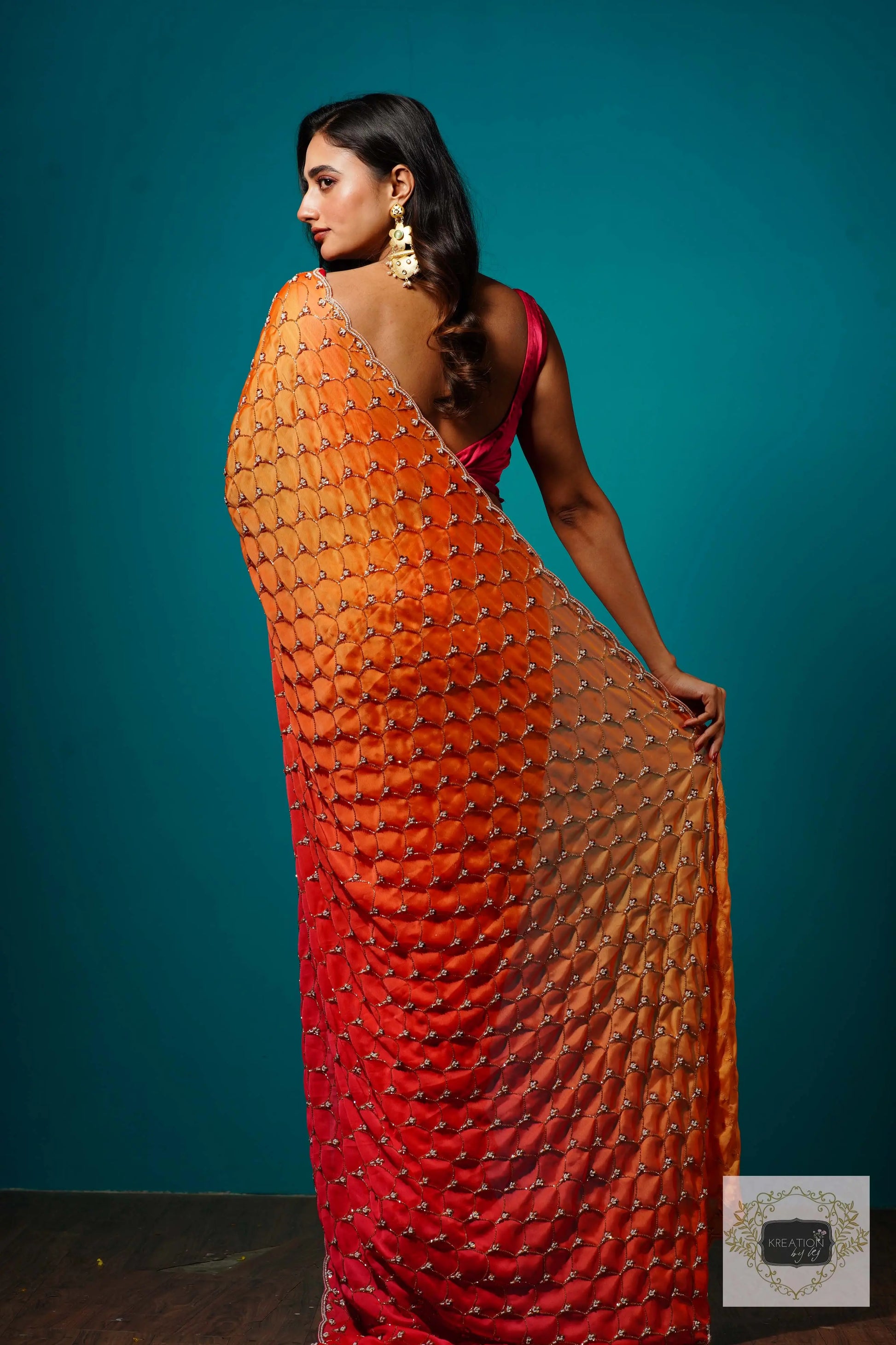Gulab Khas Ombre Mehraab Jaal Cutdana Saree kreationbykj