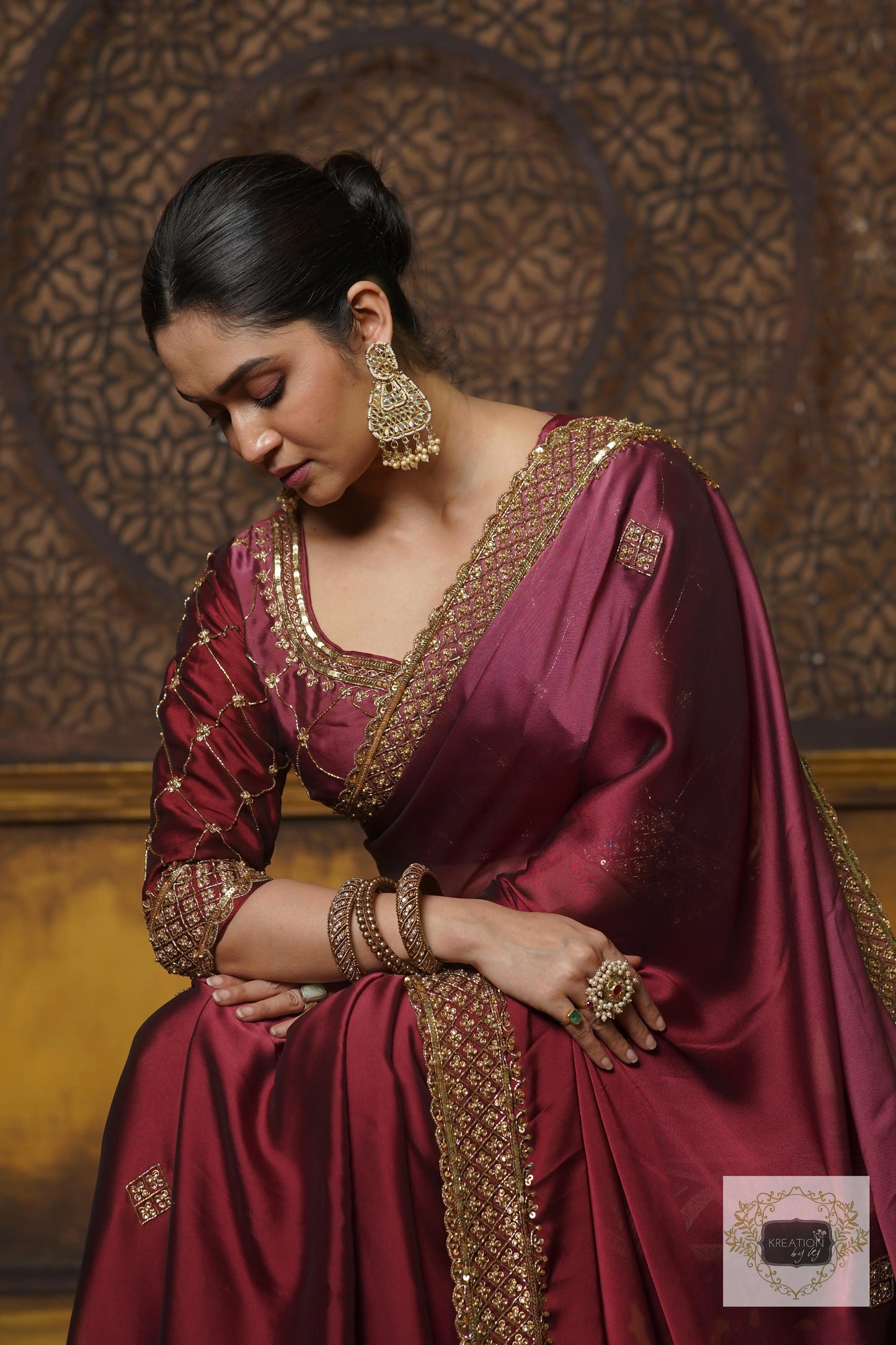 Merlot Ombre Georgette Zeenat Saree kreationbykj