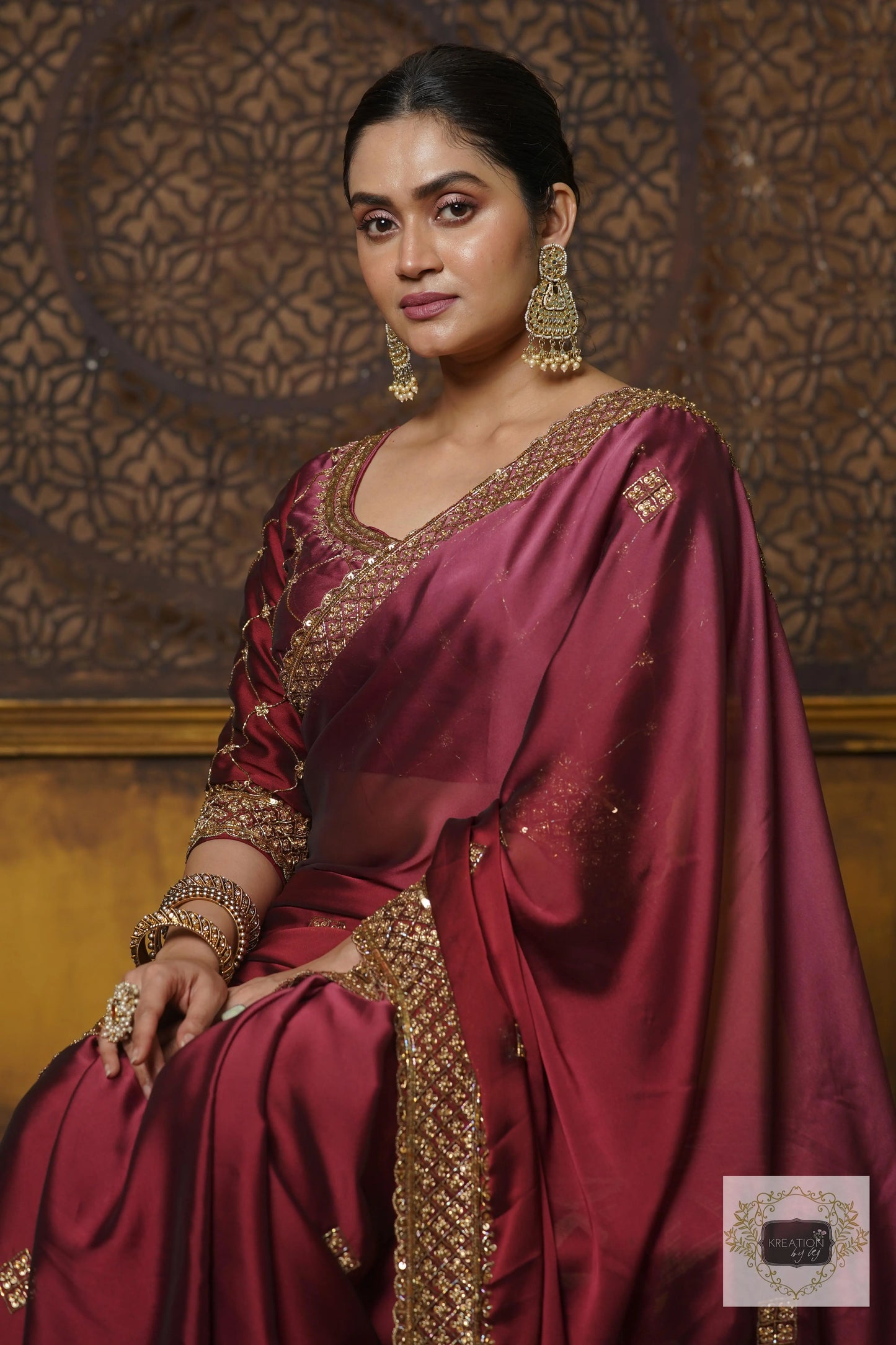 Merlot Ombre Georgette Zeenat Saree kreationbykj