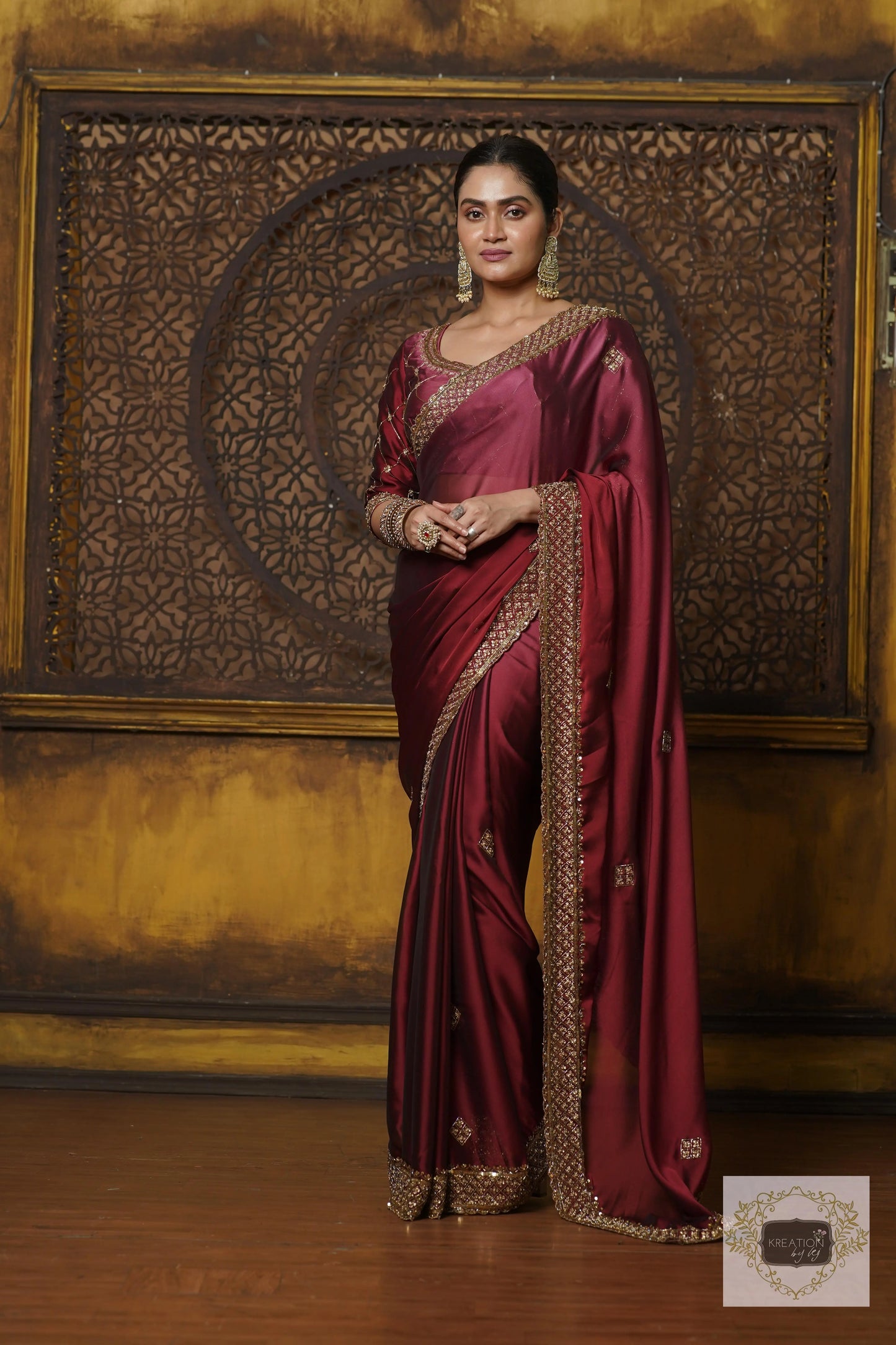 Merlot Ombre Georgette Zeenat Saree kreationbykj