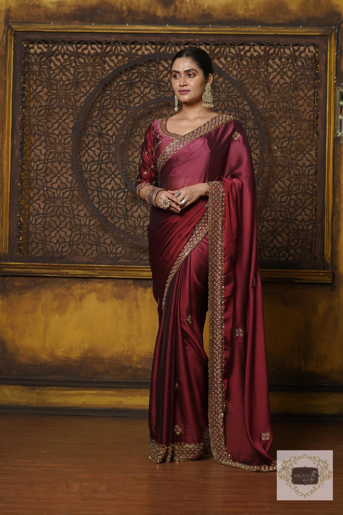 Merlot Ombre Georgette Zeenat Saree kreationbykj