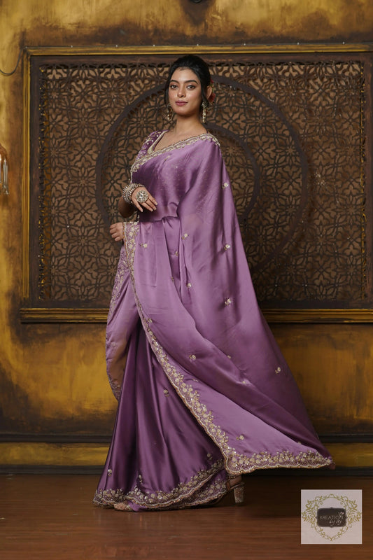 Lavender Hand embroidered Saree kreationbykj