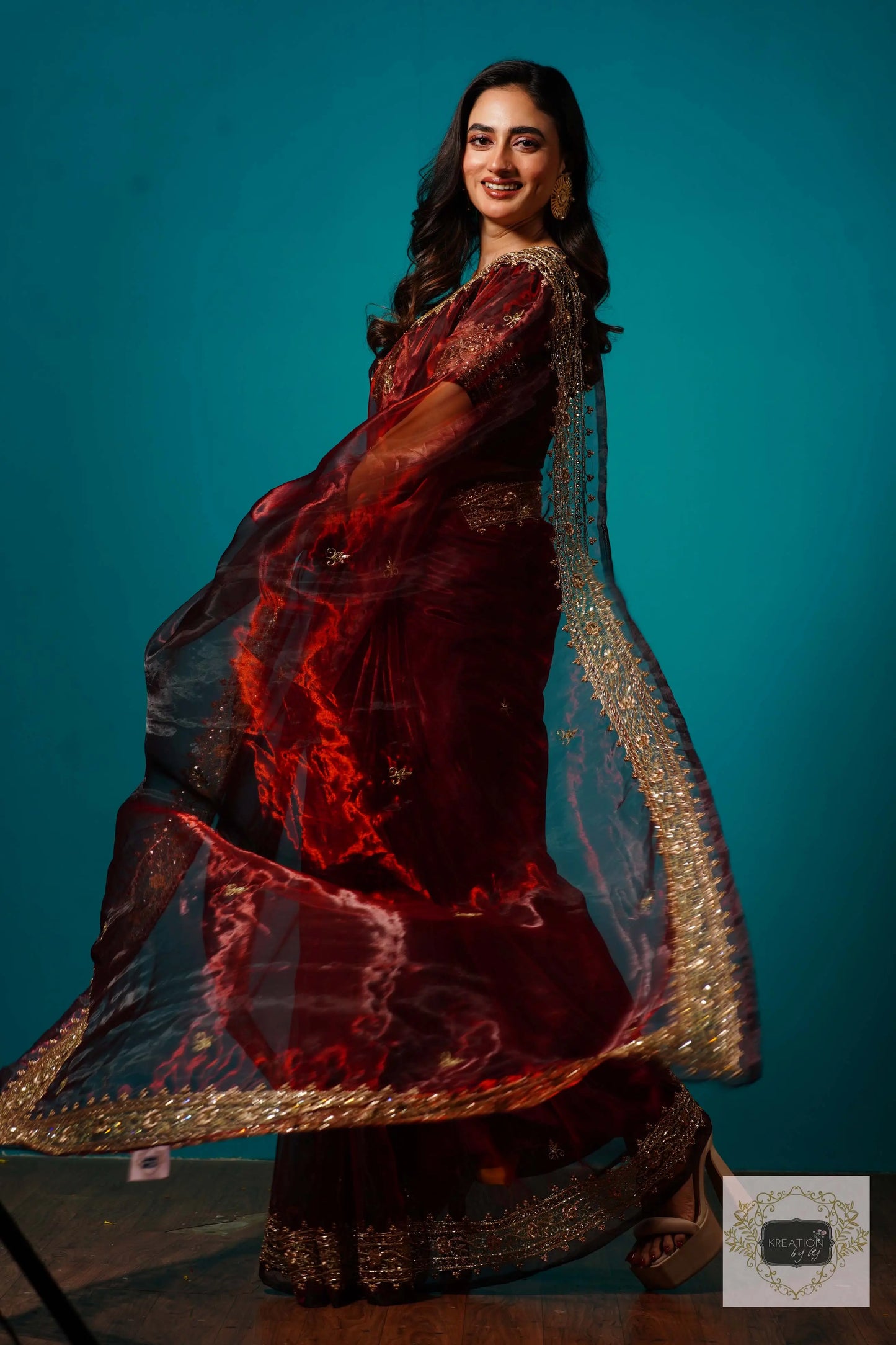 Maroon Glass Tissue Zarina Wedding Saree kreationbykj