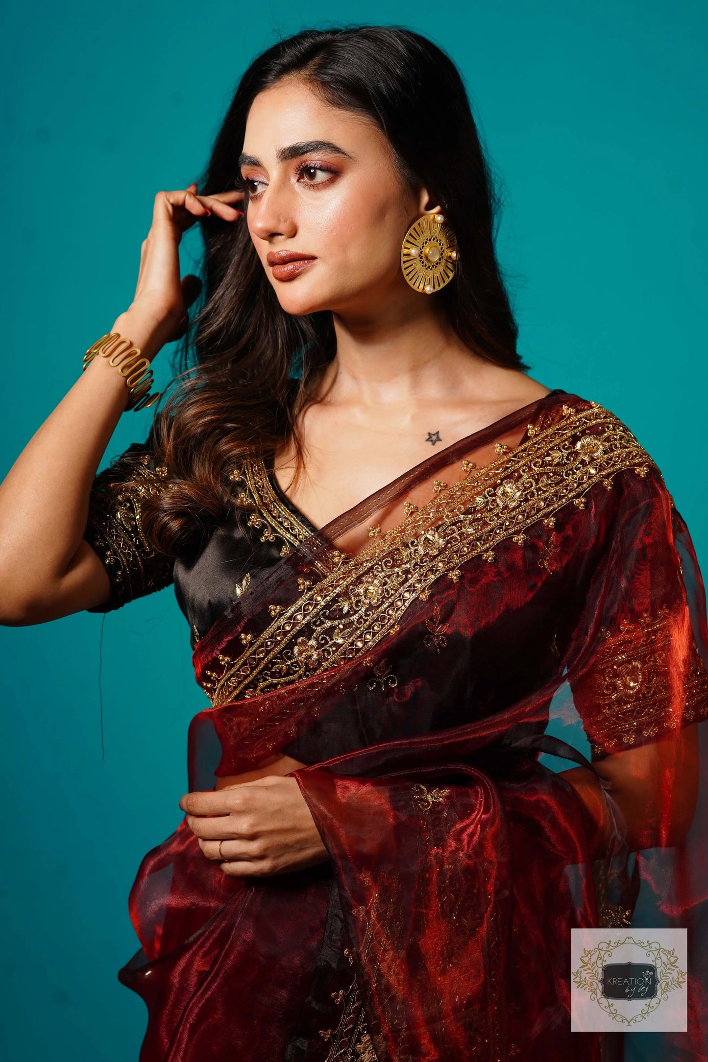 Maroon Glass Tissue Zarina Wedding Saree kreationbykj