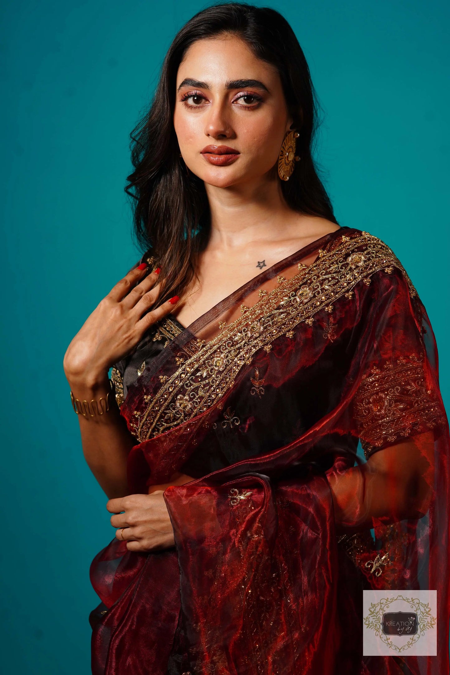 Maroon Glass Tissue Zarina Wedding Saree kreationbykj
