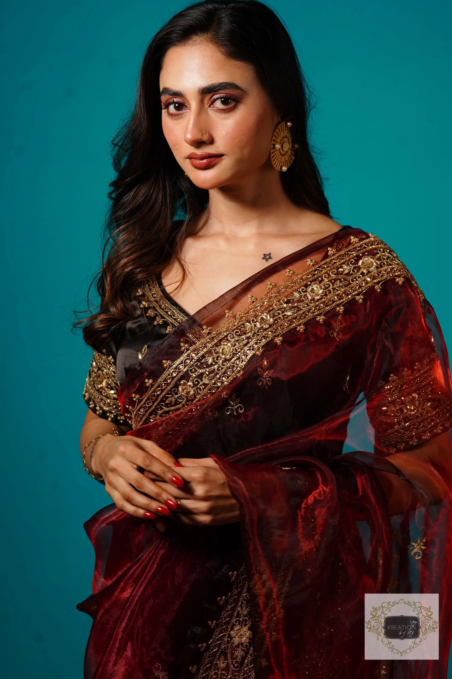 Maroon Glass Tissue Zarina Wedding Saree kreationbykj